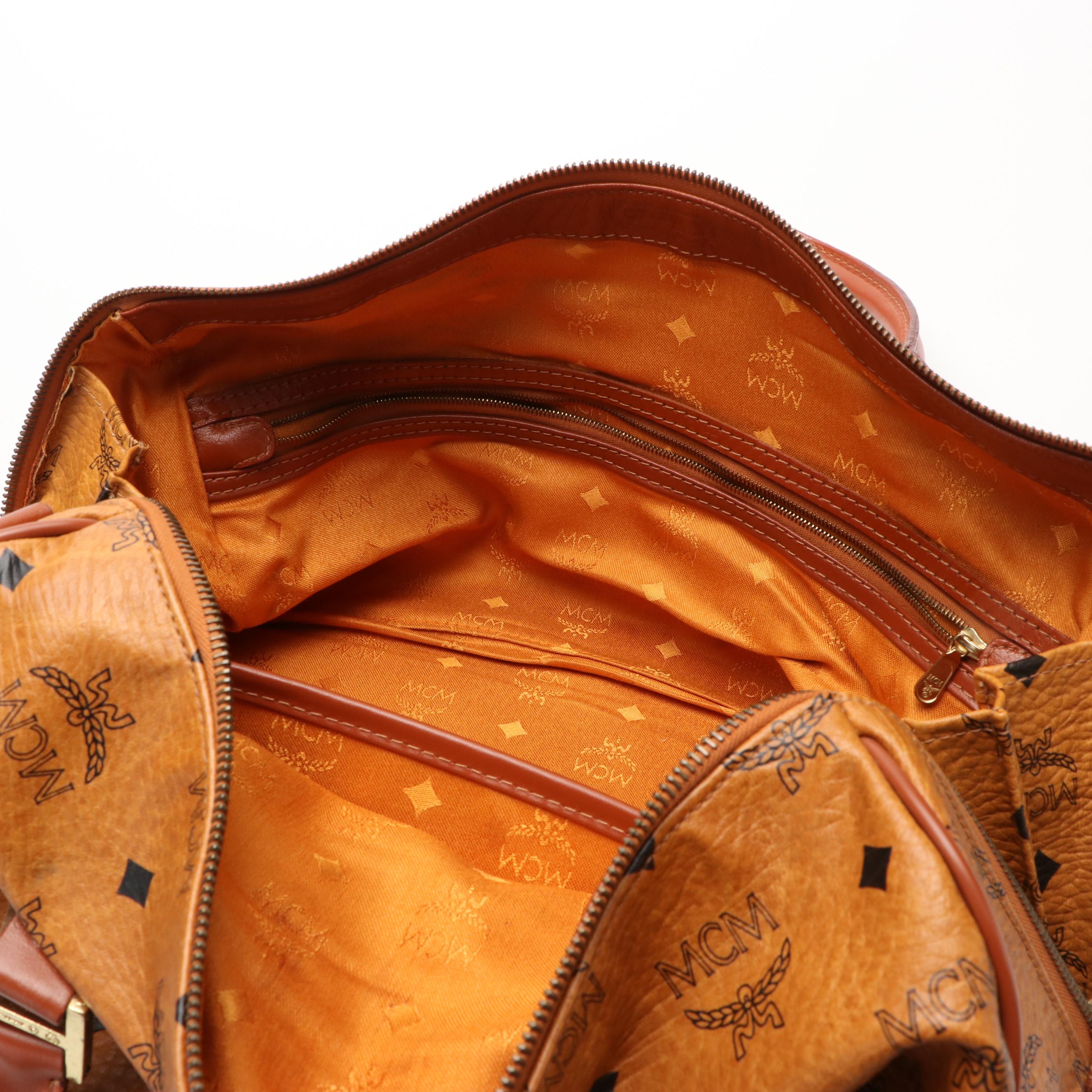 MCM Boston Bag in Cognac Visetos Coated Canvas and Leather