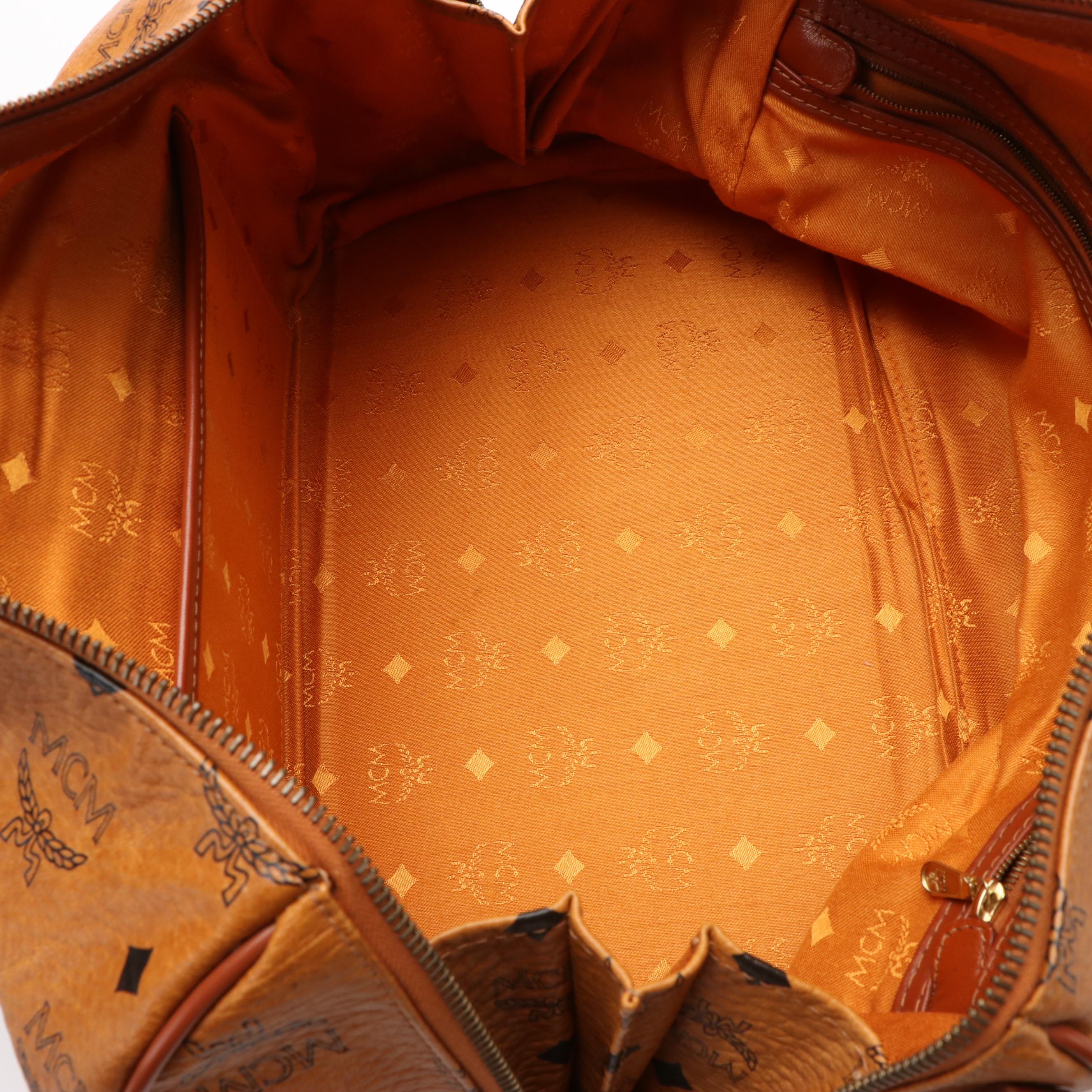 MCM Boston Bag in Cognac Visetos Coated Canvas and Leather