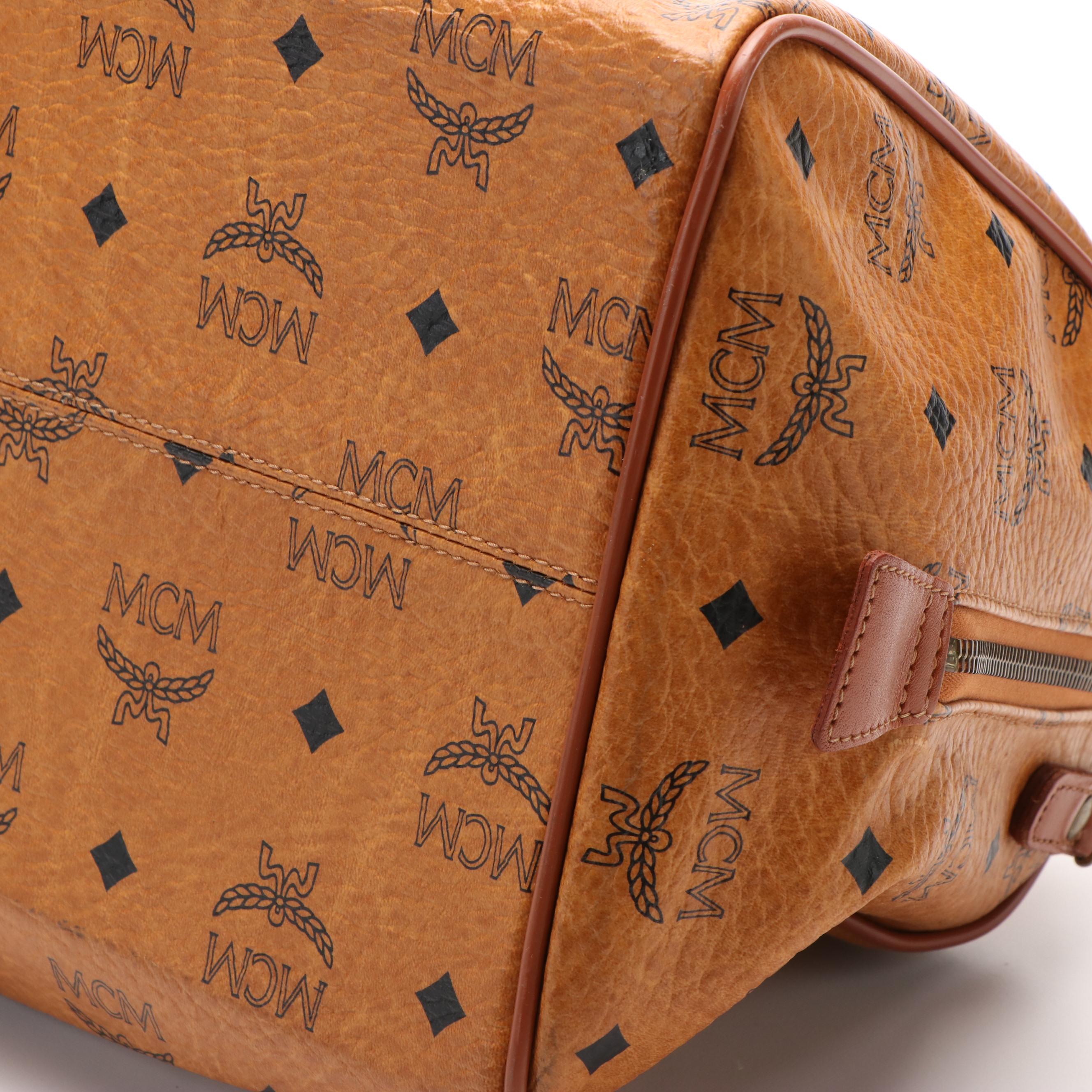 MCM Boston Bag in Cognac Visetos Coated Canvas and Leather
