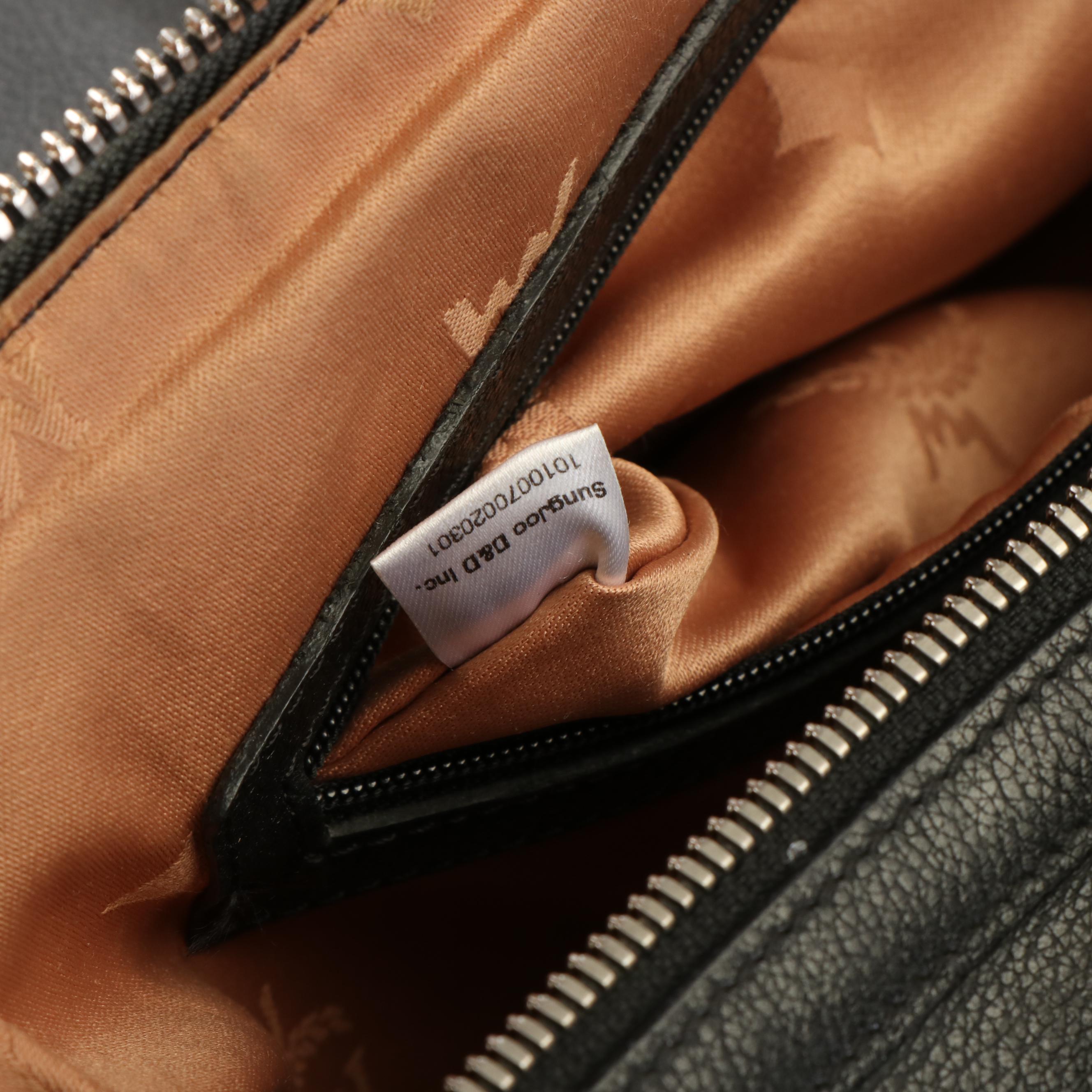 MCM Black Leather Silver Studded Logo Boston Bag