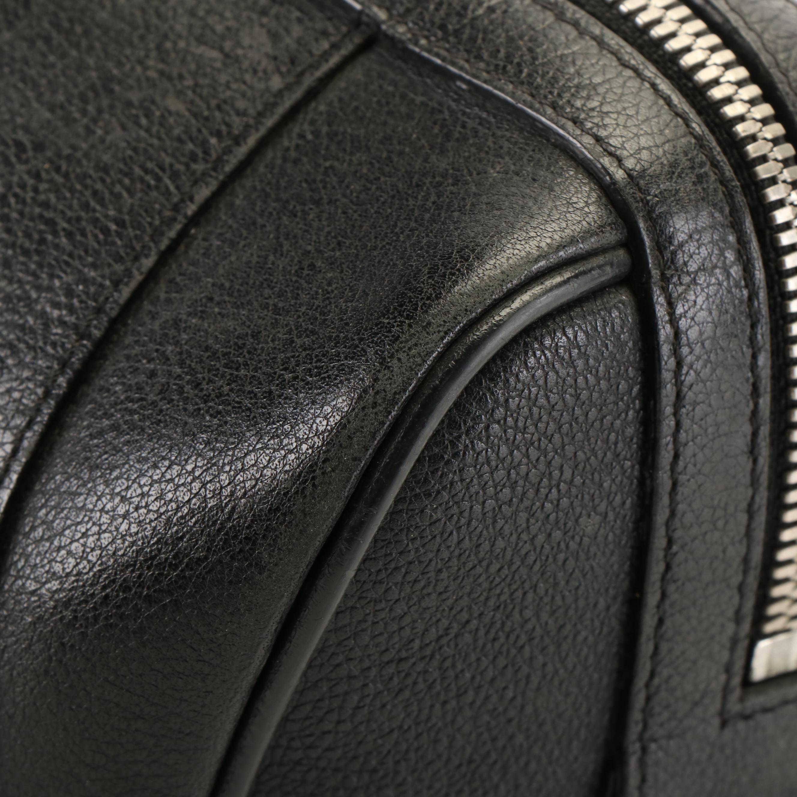 MCM Black Leather Silver Studded Logo Boston Bag