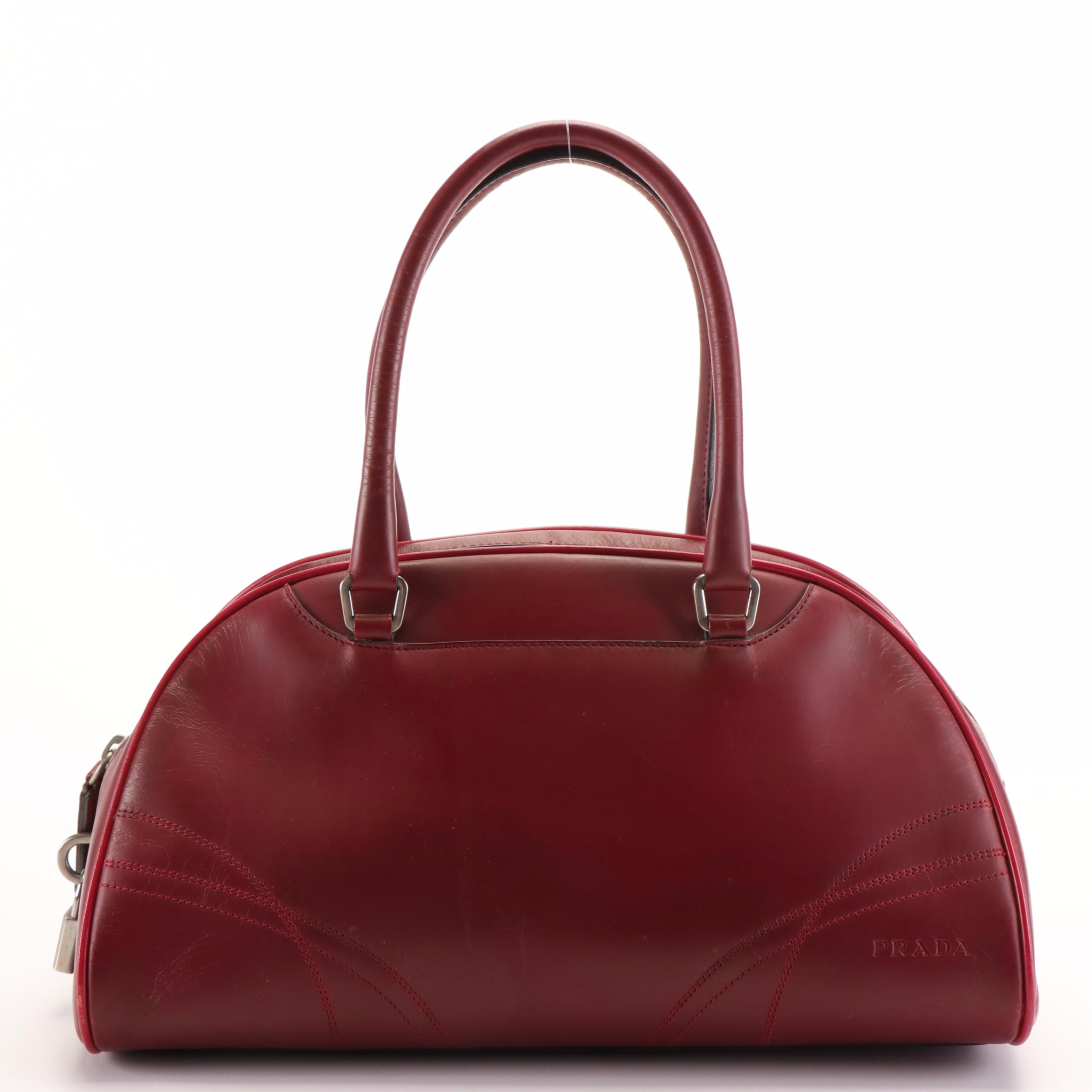 Prada Bowler Bag in Burgundy Nappa Leather