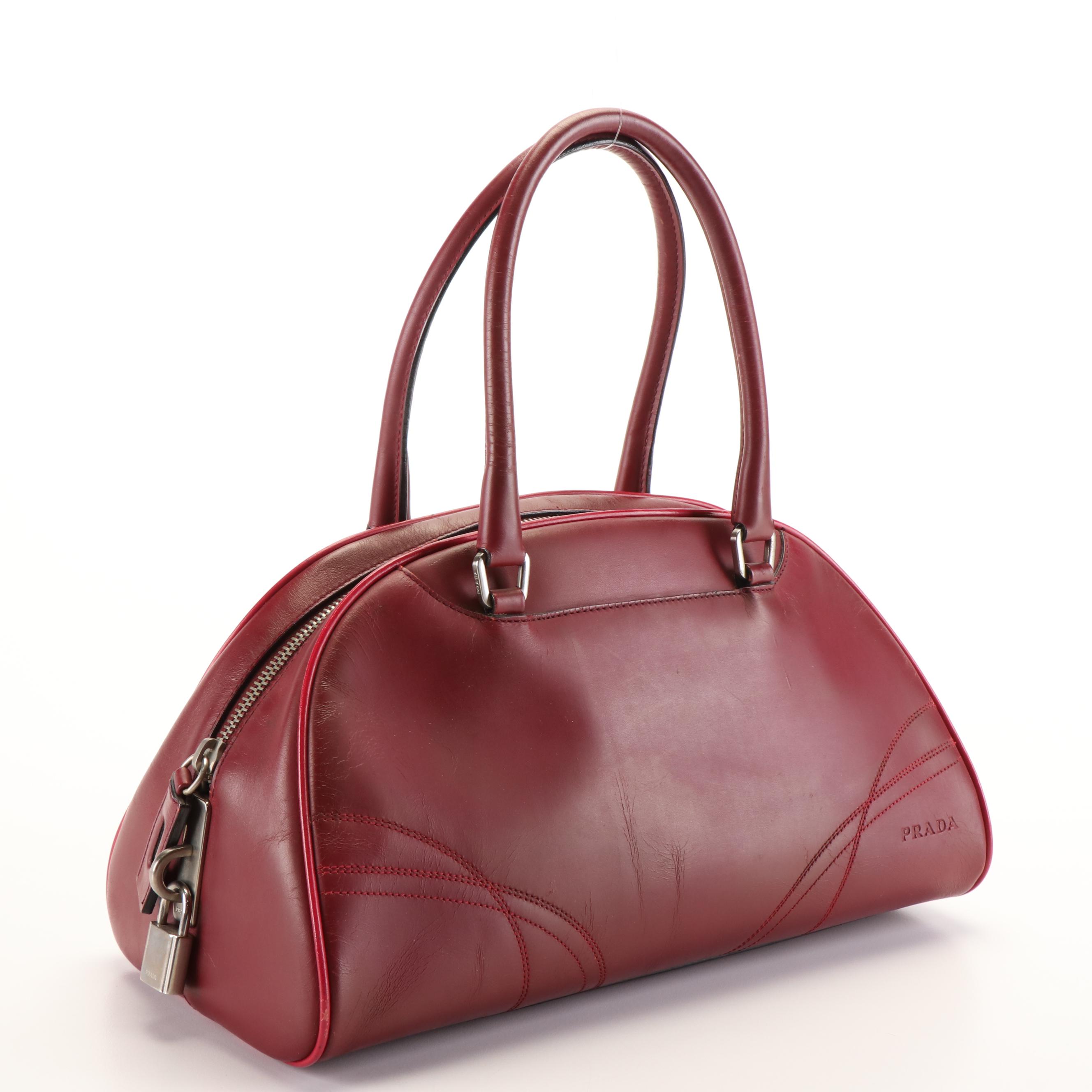 Prada Bowler Bag in Burgundy Nappa Leather