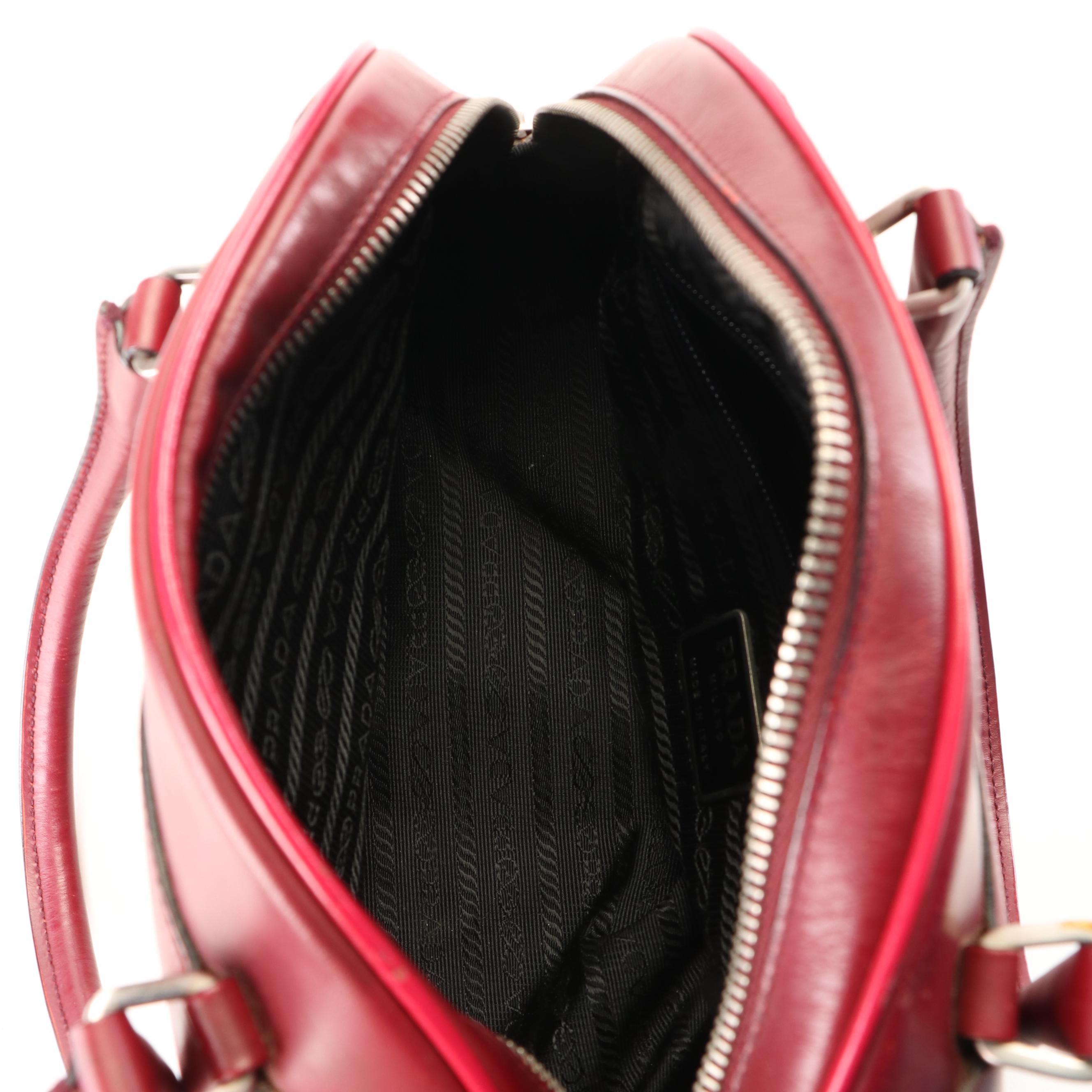 Prada Bowler Bag in Burgundy Nappa Leather