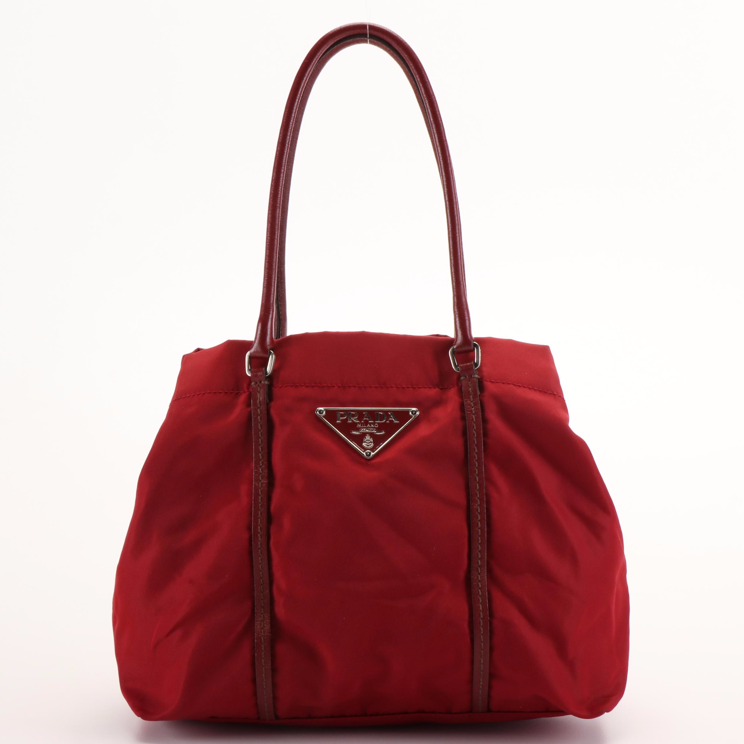 Prada Triangle Logo Tessuto Red Nylon Tote Bag