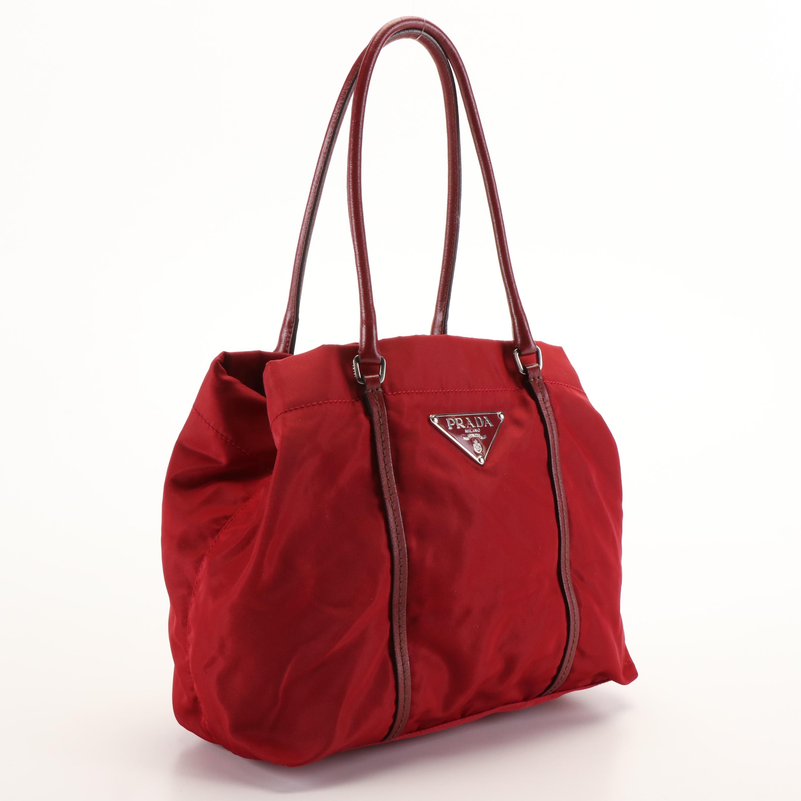 Prada Triangle Logo Tessuto Red Nylon Tote Bag