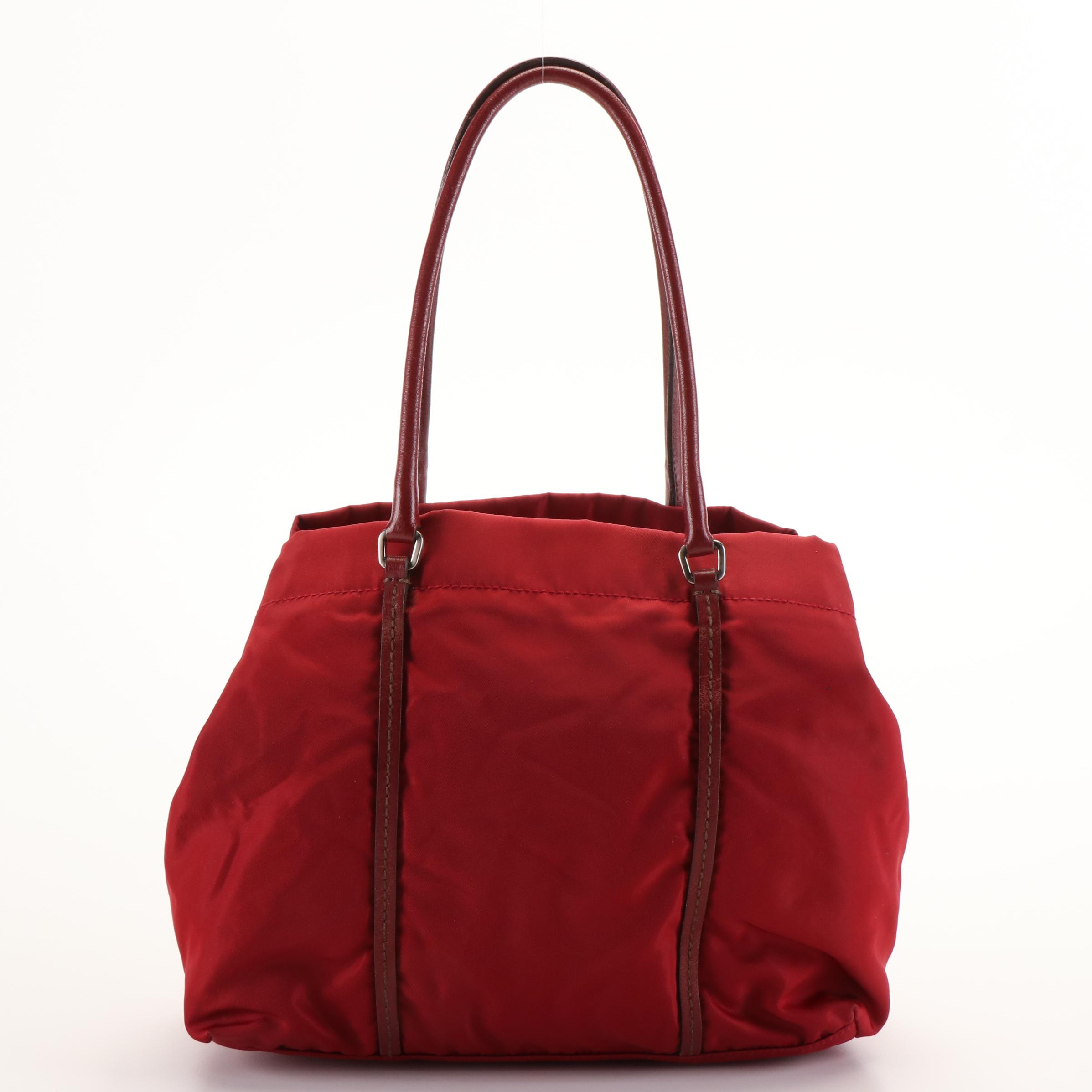 Prada Triangle Logo Tessuto Red Nylon Tote Bag