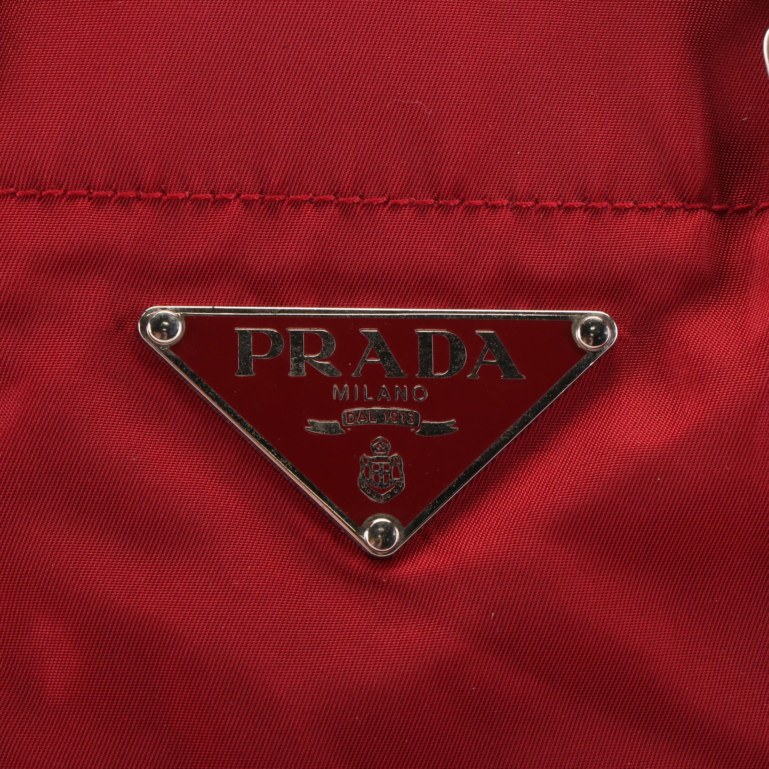 Prada Triangle Logo Tessuto Red Nylon Tote Bag