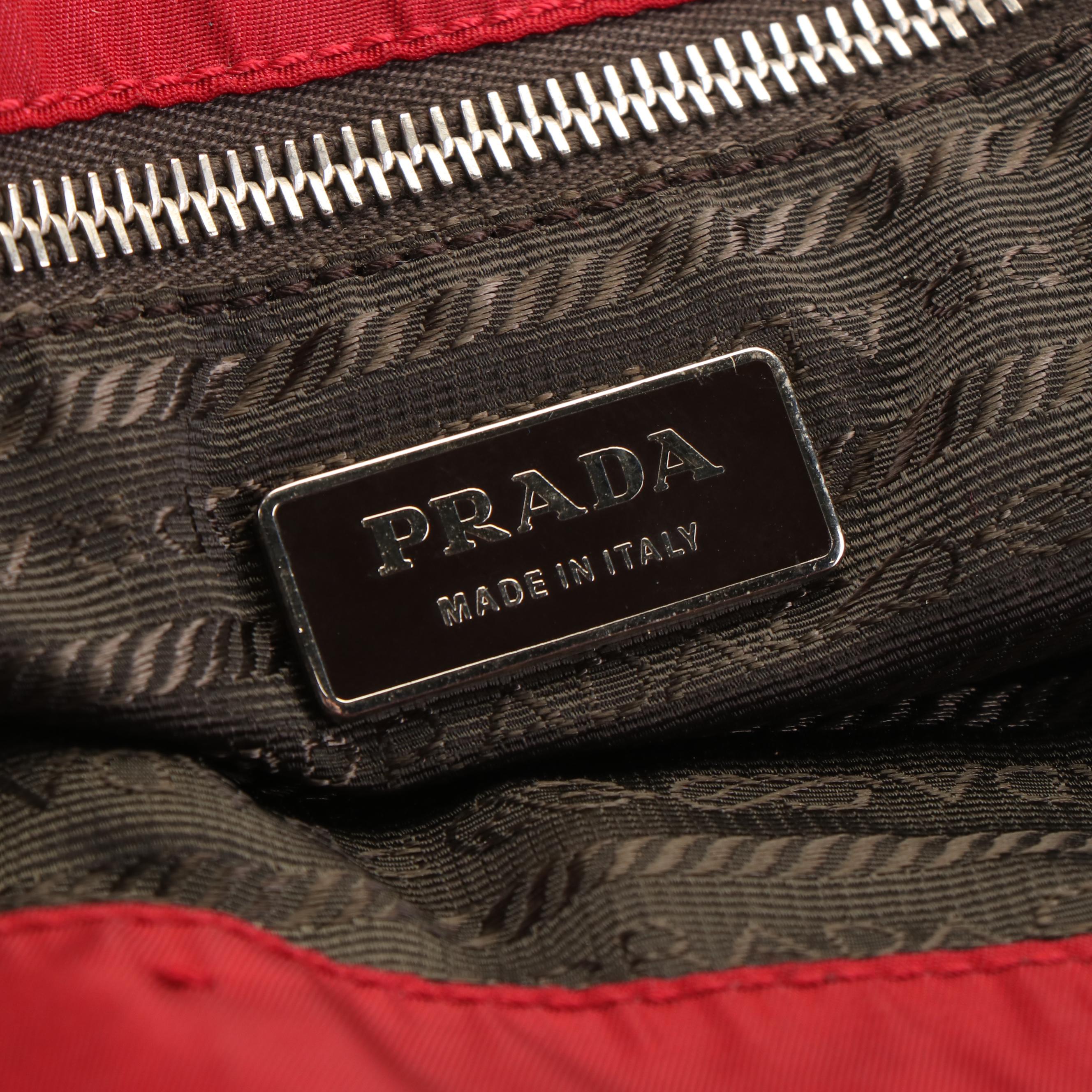 Prada Triangle Logo Tessuto Red Nylon Tote Bag