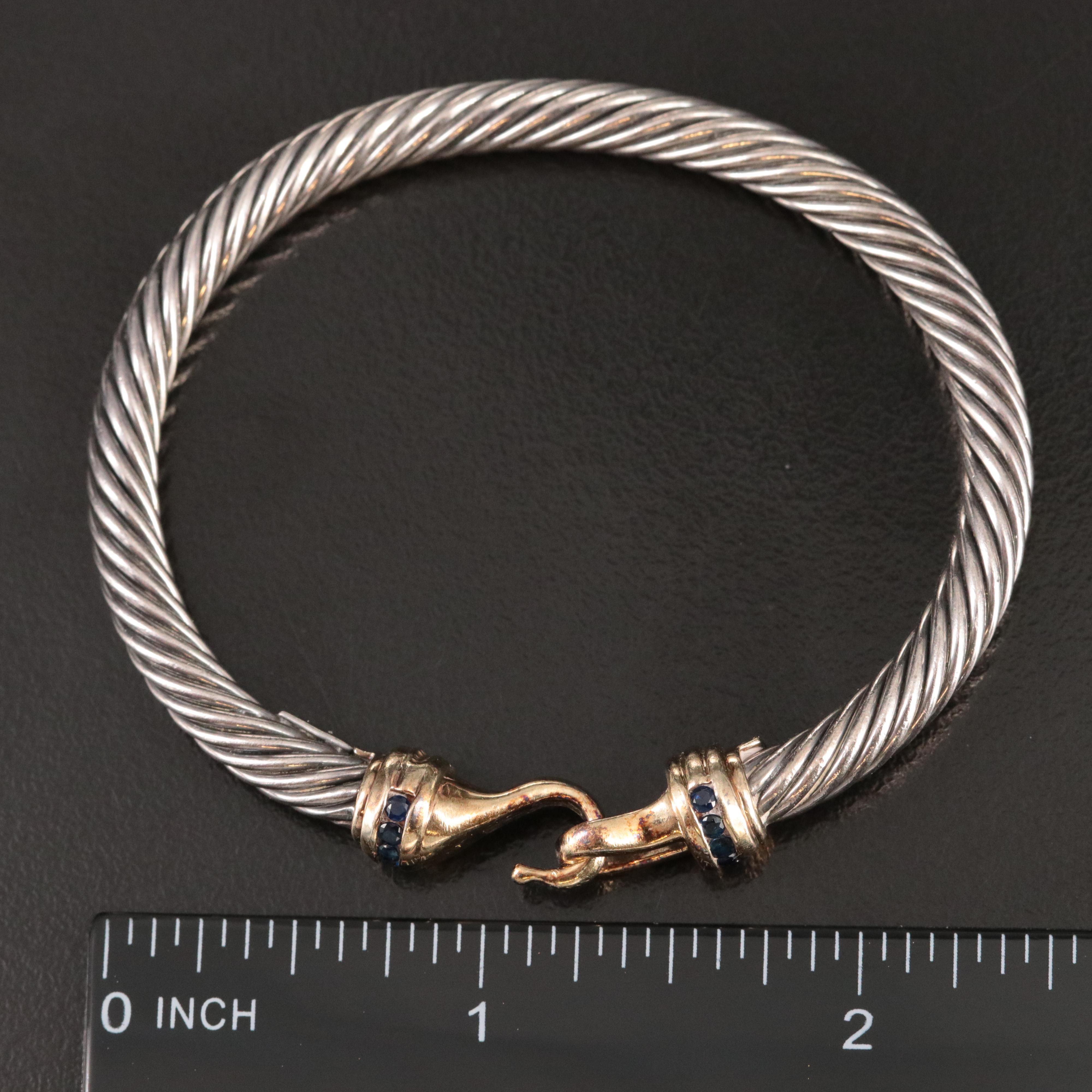 David Yurman Sterling, 14K and Sapphire Hook Bracelet