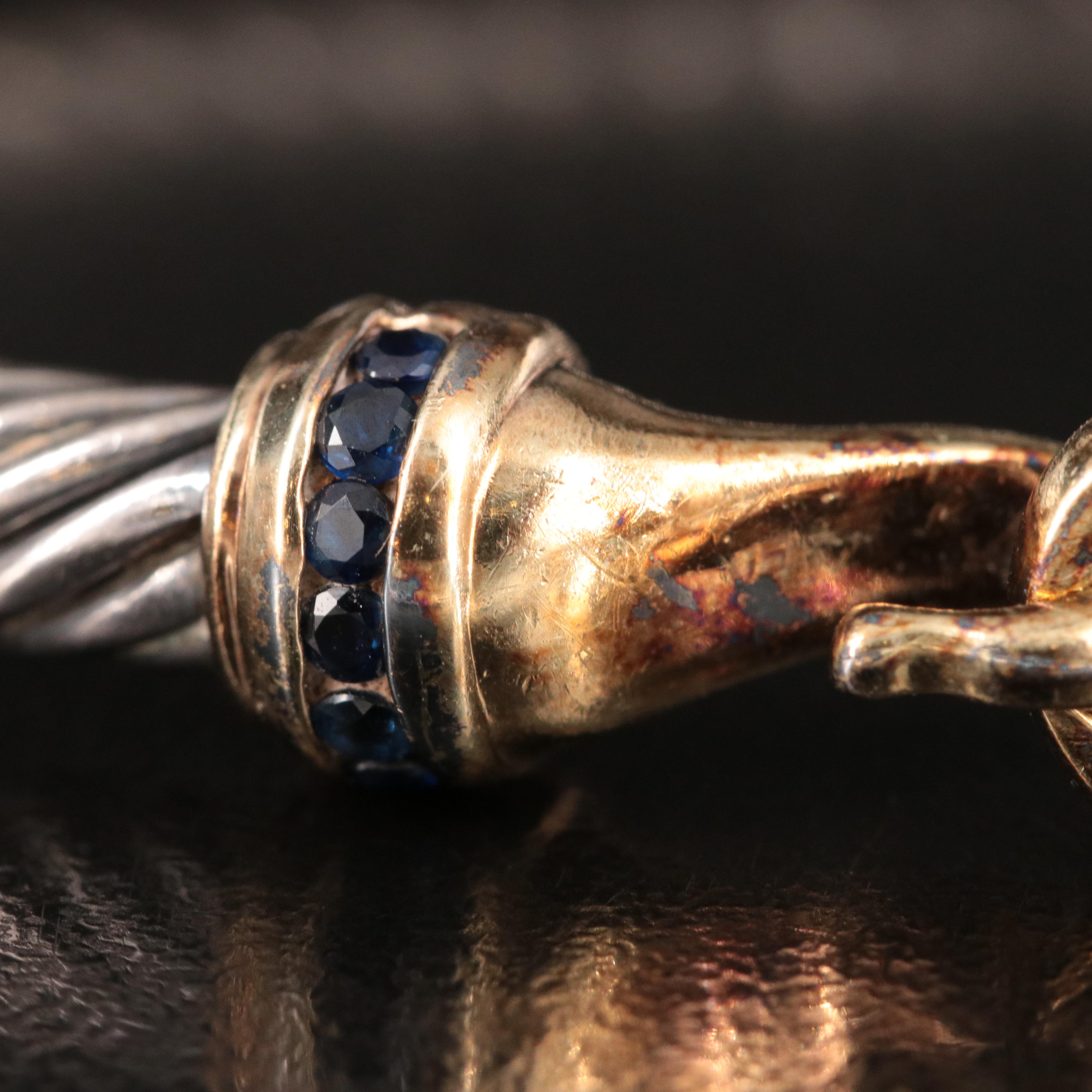 David Yurman Sterling, 14K and Sapphire Hook Bracelet