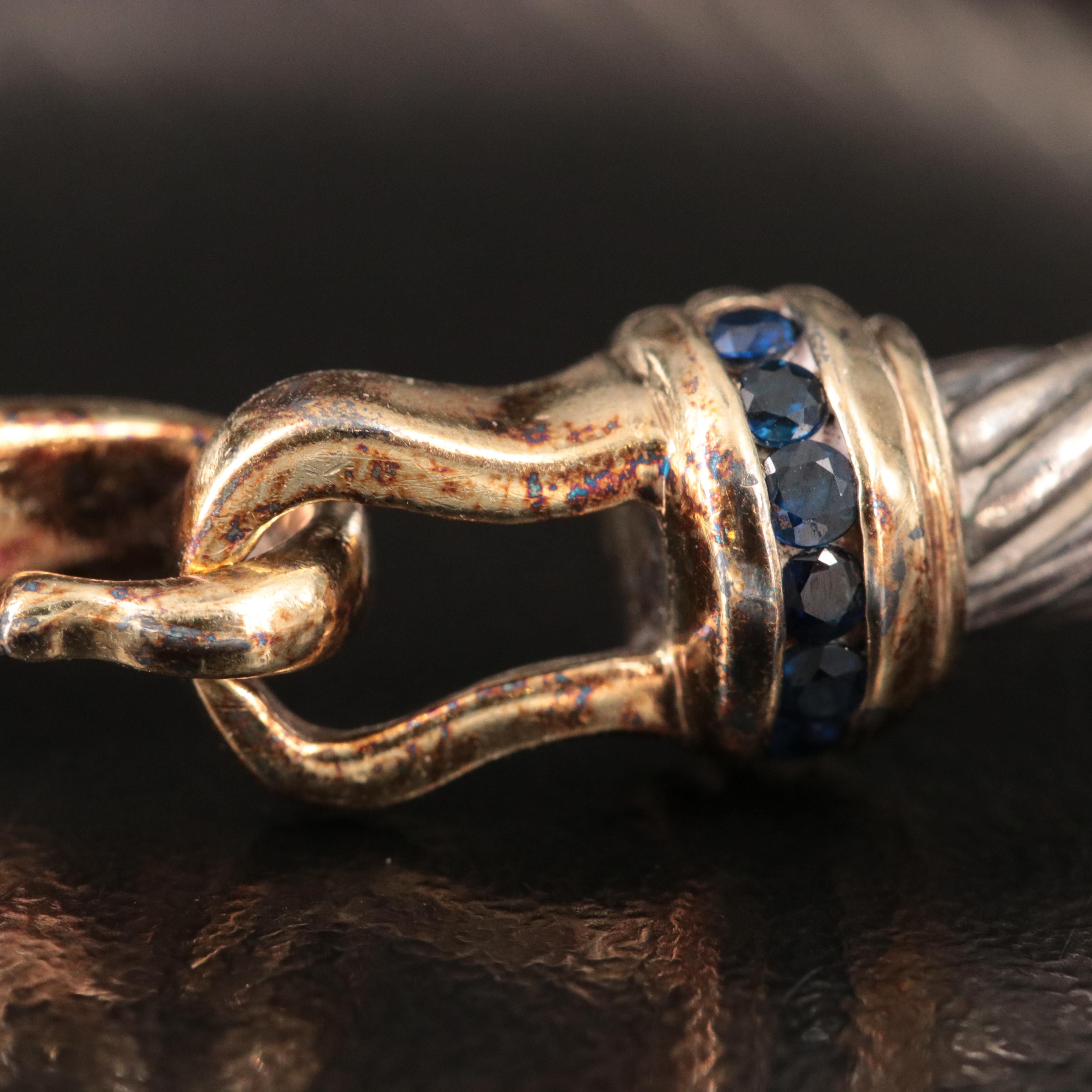 David Yurman Sterling, 14K and Sapphire Hook Bracelet