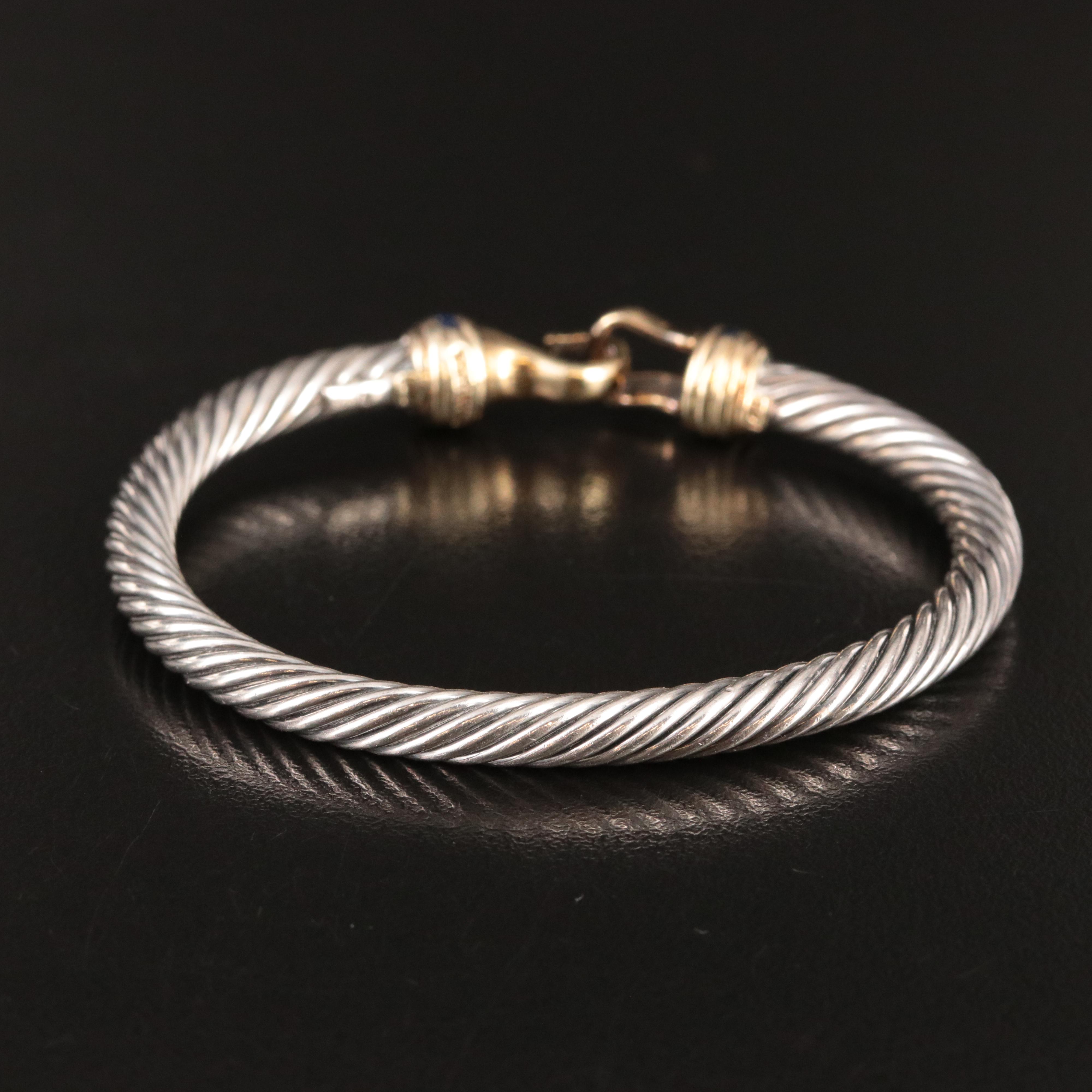 David Yurman Sterling, 14K and Sapphire Hook Bracelet