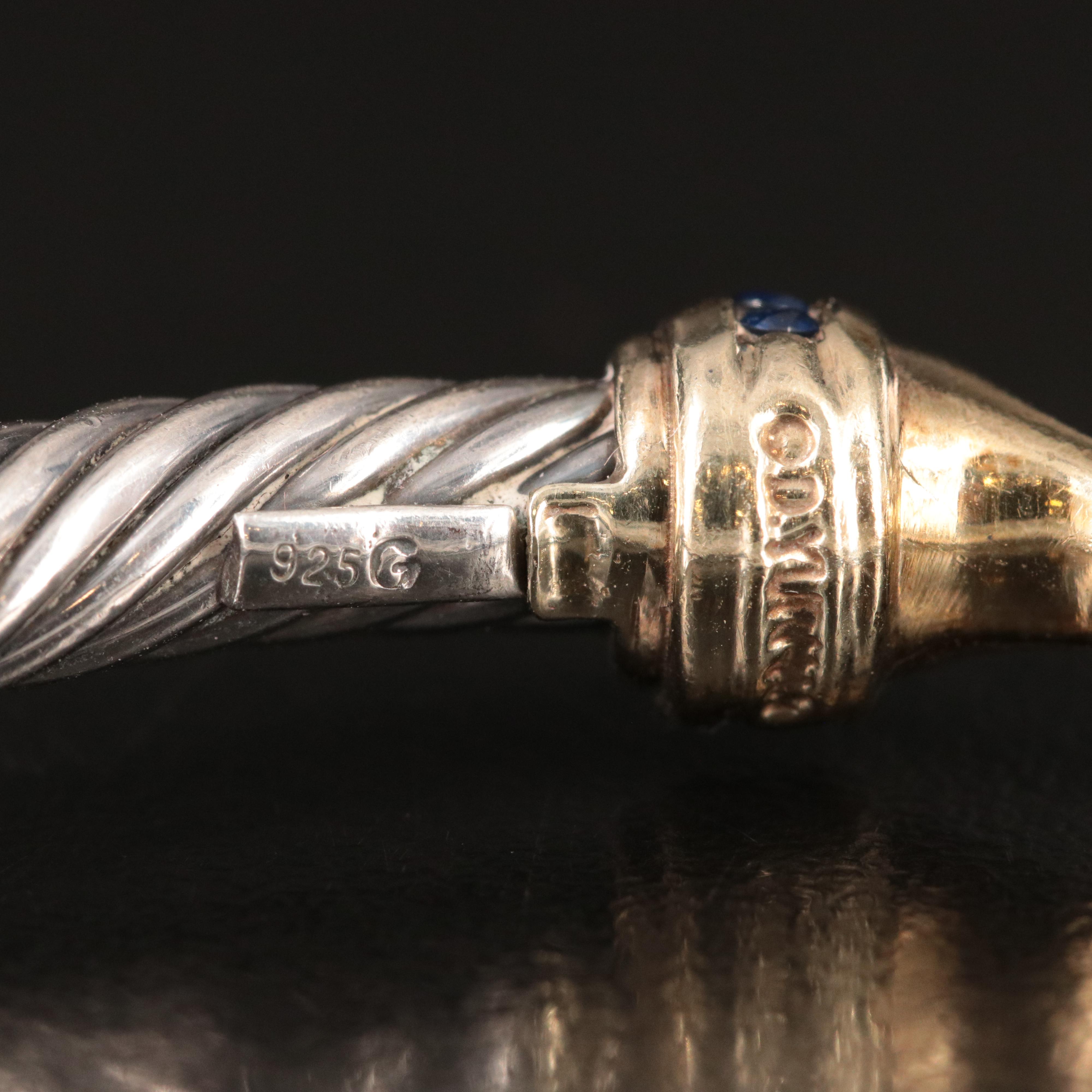 David Yurman Sterling, 14K and Sapphire Hook Bracelet
