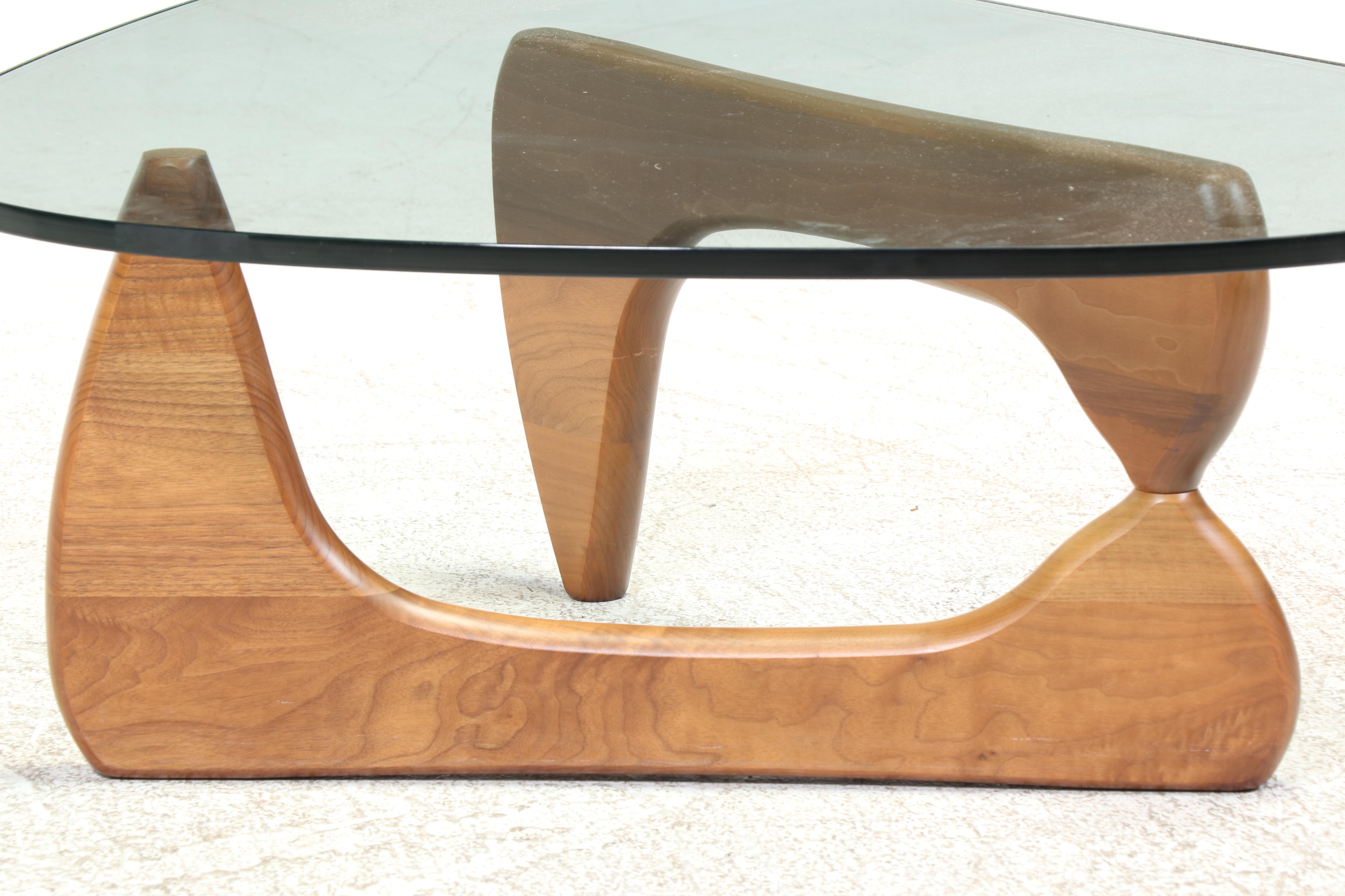 Signed Isamu Noguchi for Herman Miller Walnut Base and Glass Coffee Table