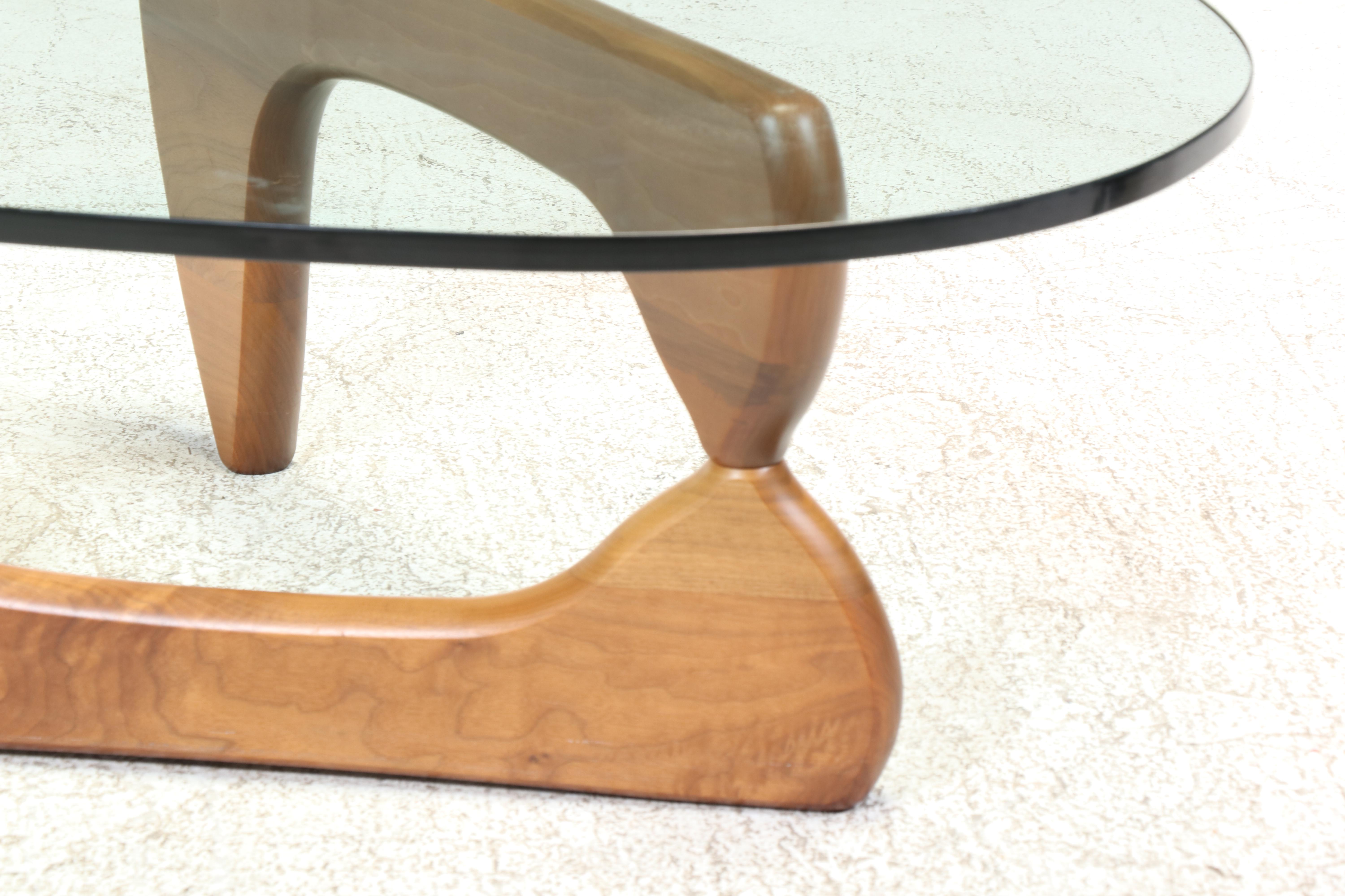 Signed Isamu Noguchi for Herman Miller Walnut Base and Glass Coffee Table