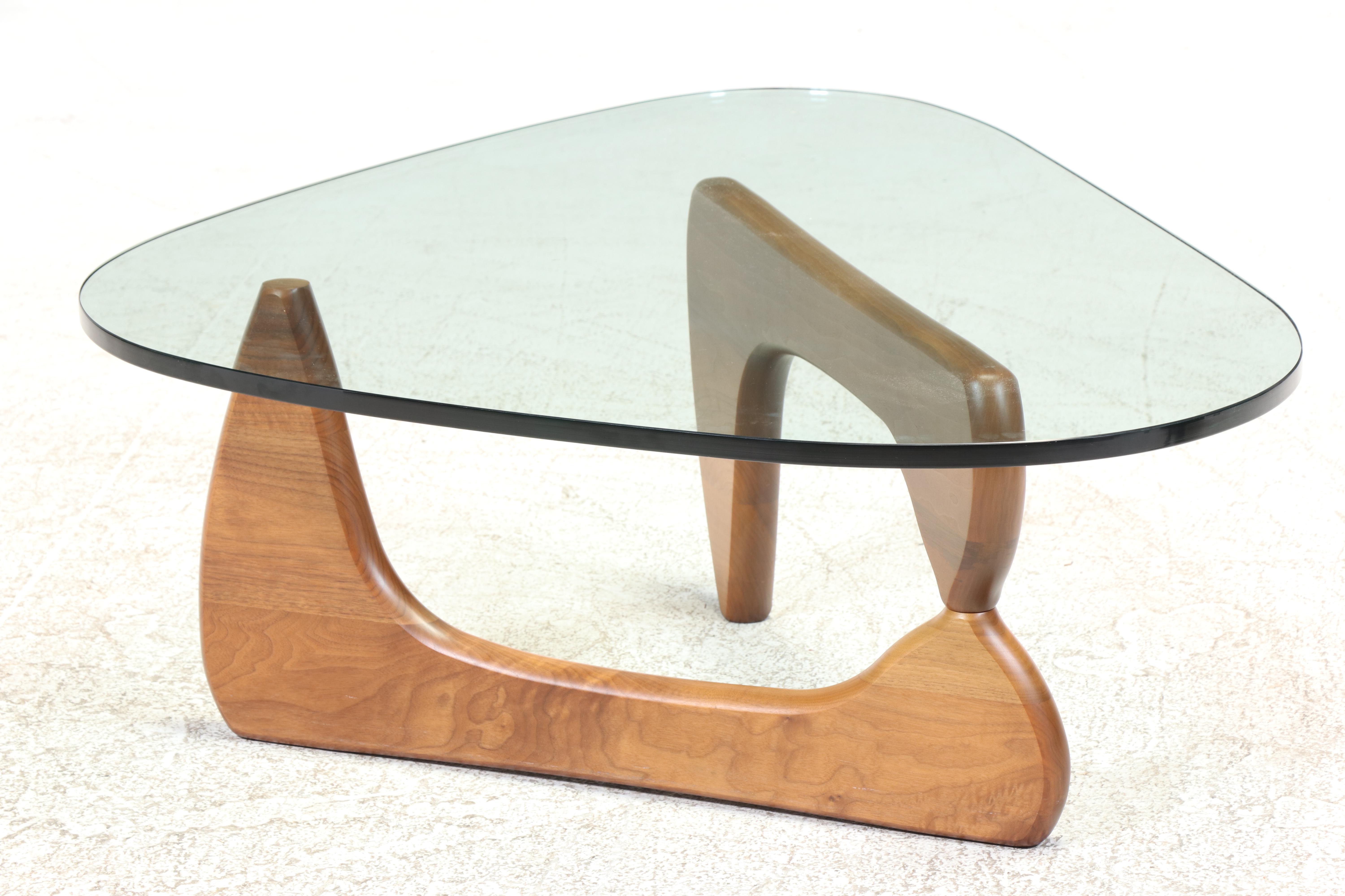 Signed Isamu Noguchi for Herman Miller Walnut Base and Glass Coffee Table
