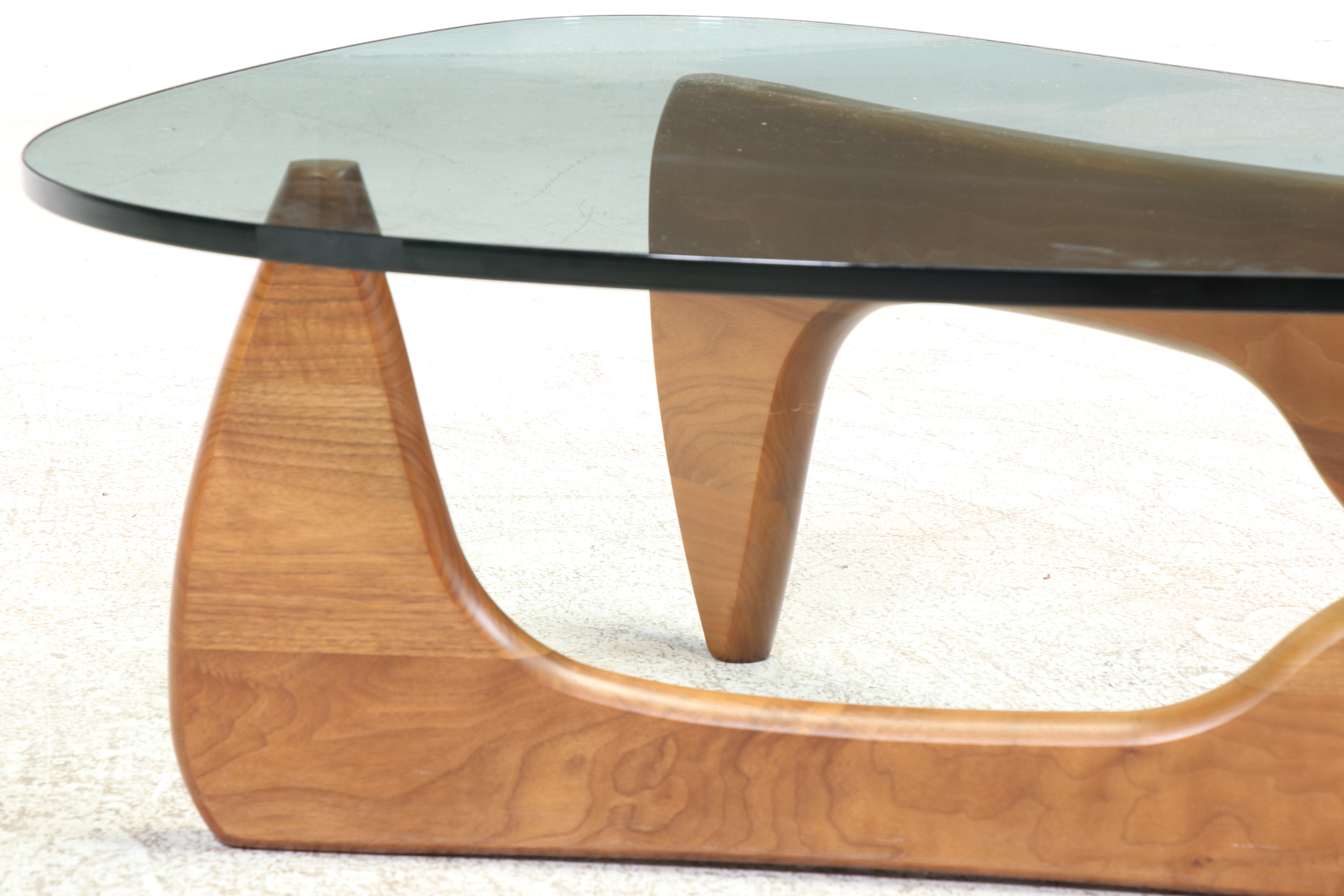 Signed Isamu Noguchi for Herman Miller Walnut Base and Glass Coffee Table