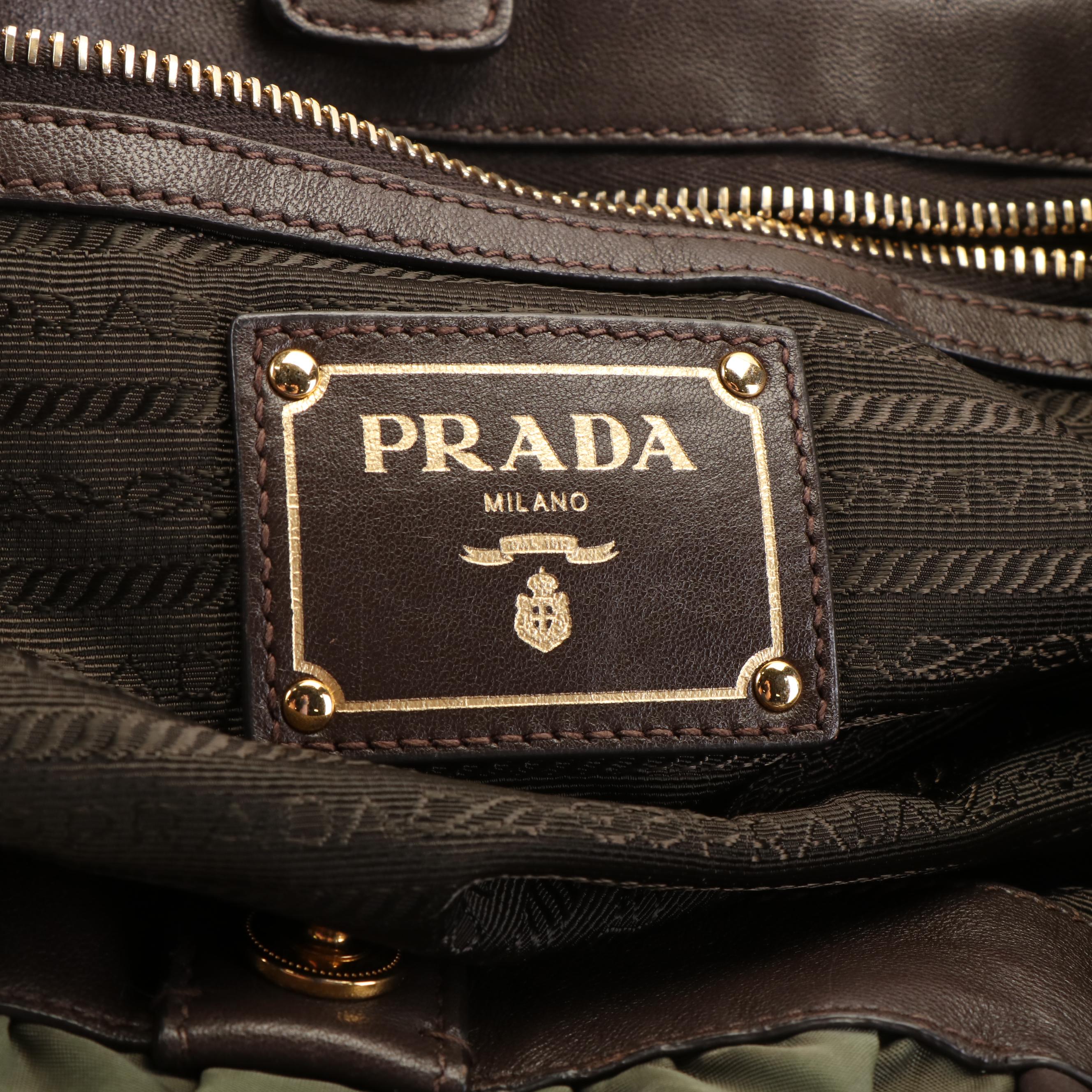 Prada Jacquard Logo Olive Green Nylon Drawstring Tote Bag