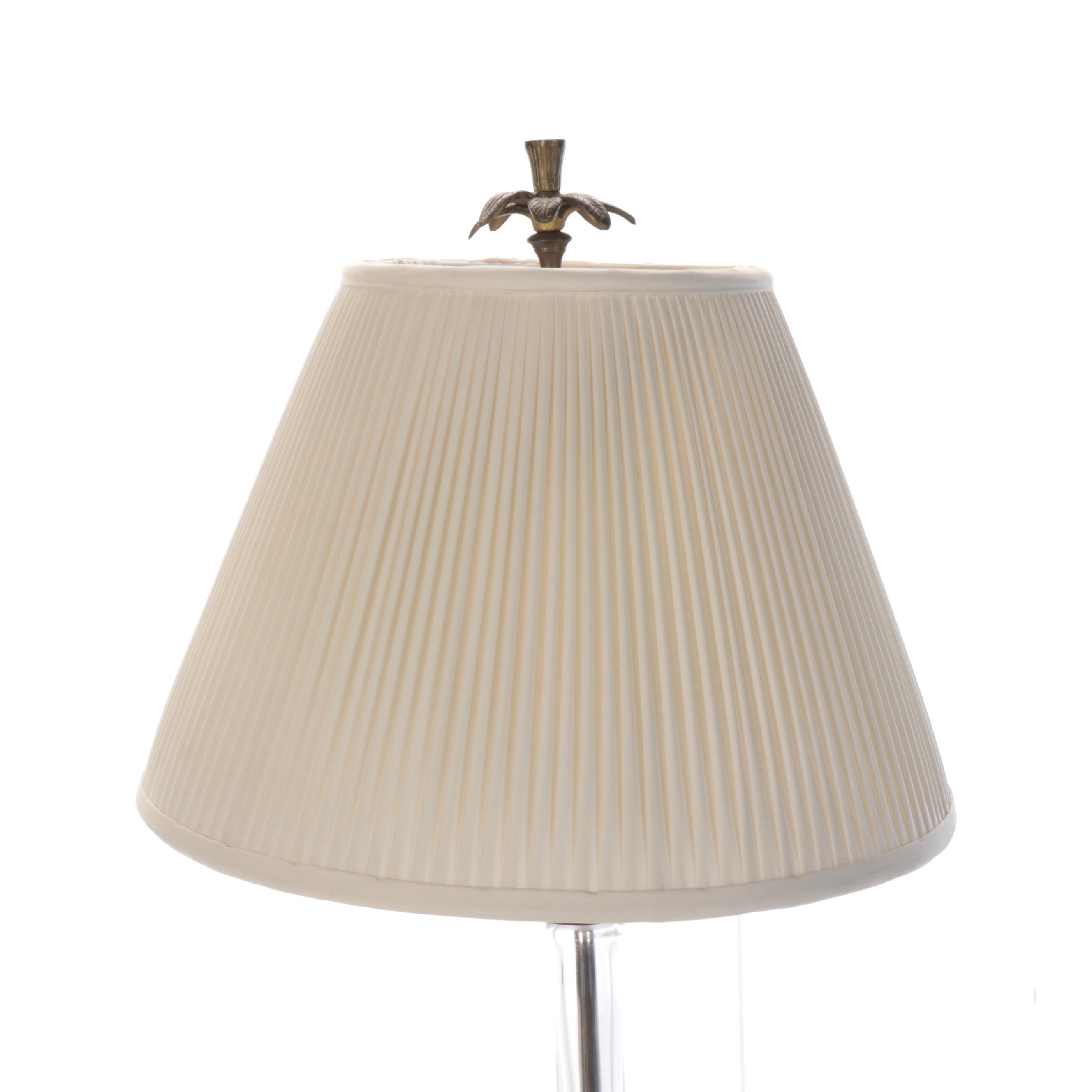 Chapman Bamboo Style Stacked Glass on Brass Table Lamp & Brass Palm Tree Finial