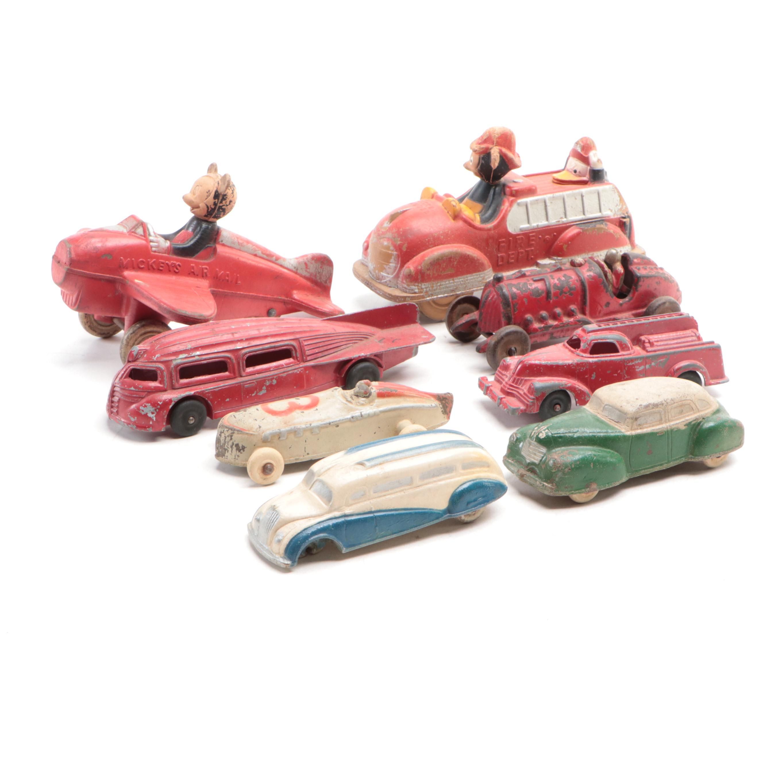 Manoil, Hubley and Sun Rubber Co. Toy Vehicles and Plane, Mid-20th Century