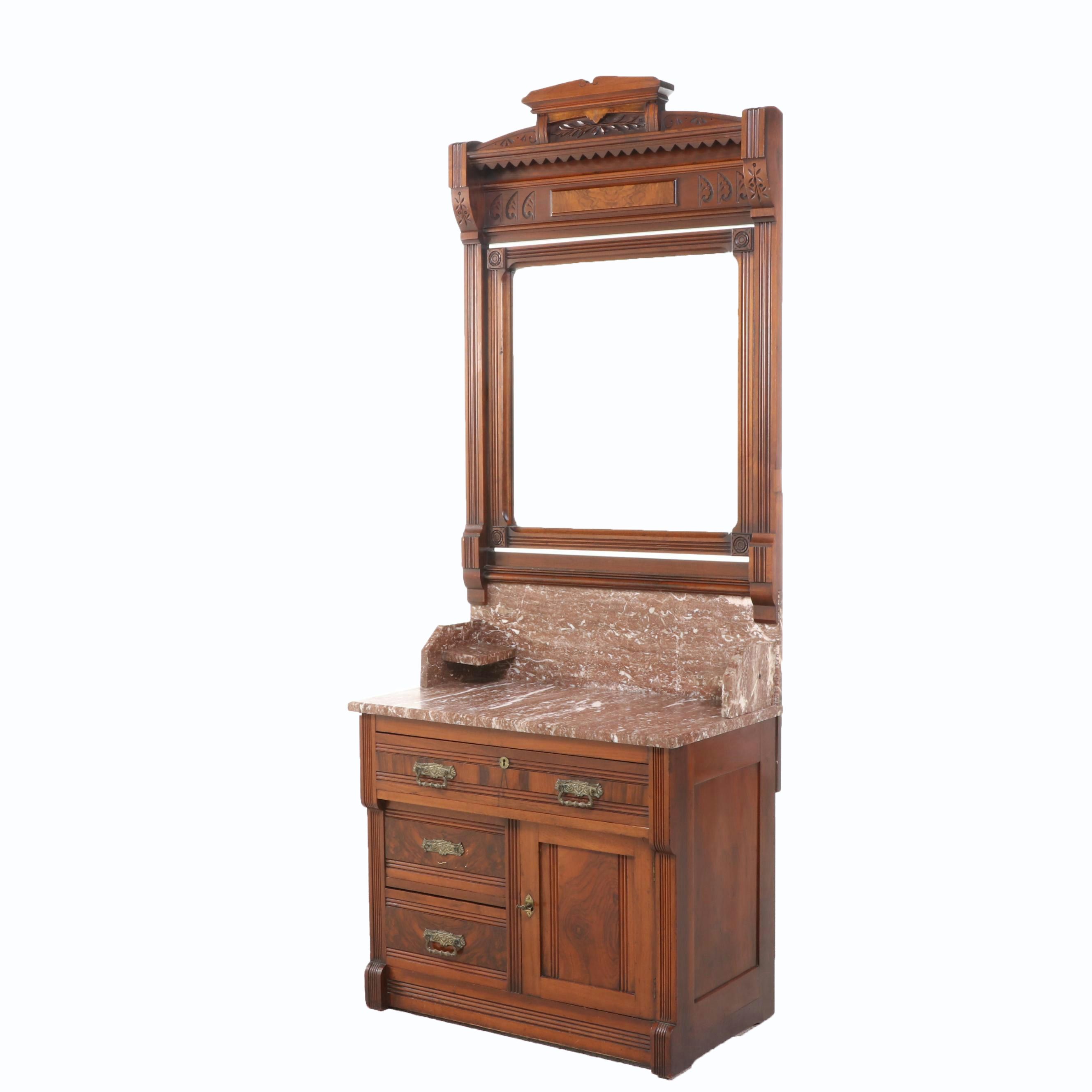 Eastlake Style Walnut and Marble Washstand, Late 19th Century