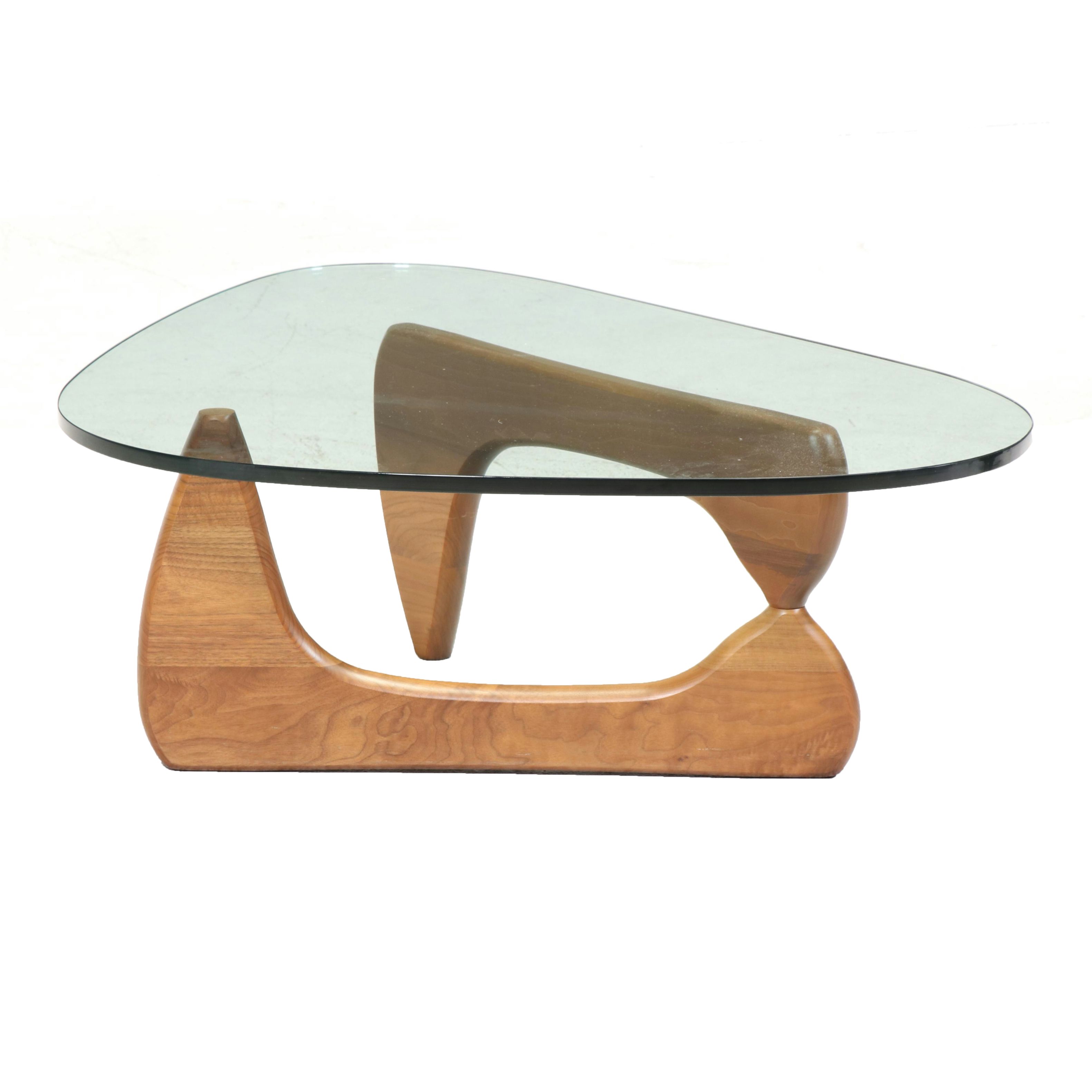 Signed Isamu Noguchi for Herman Miller Walnut Base and Glass Coffee Table