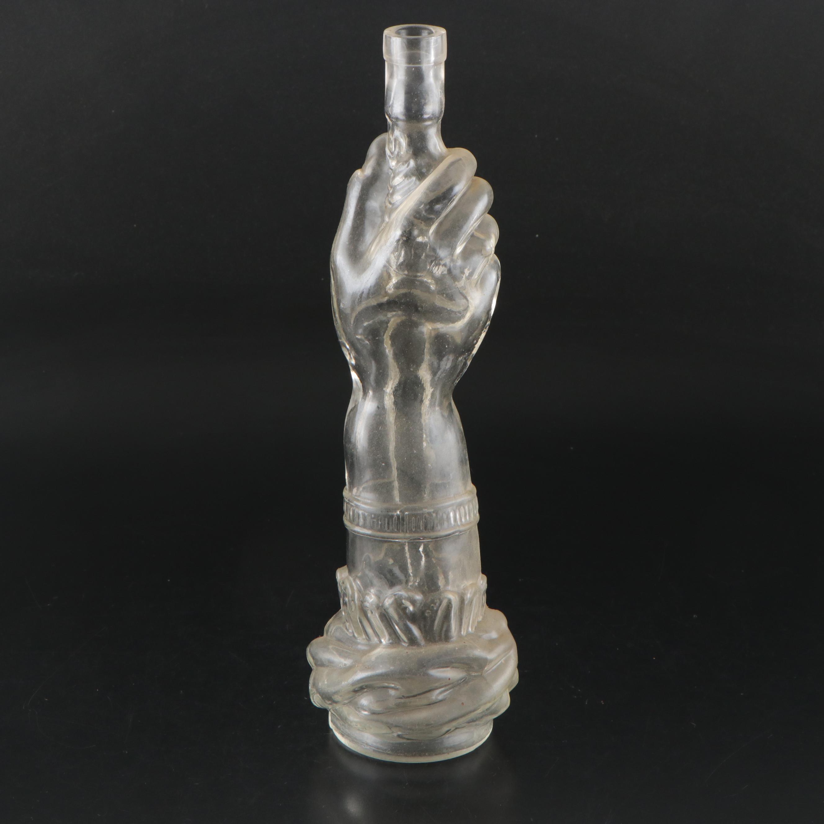 French Style Soap Bottle and Other Mold Blown Figural Hand Decanters