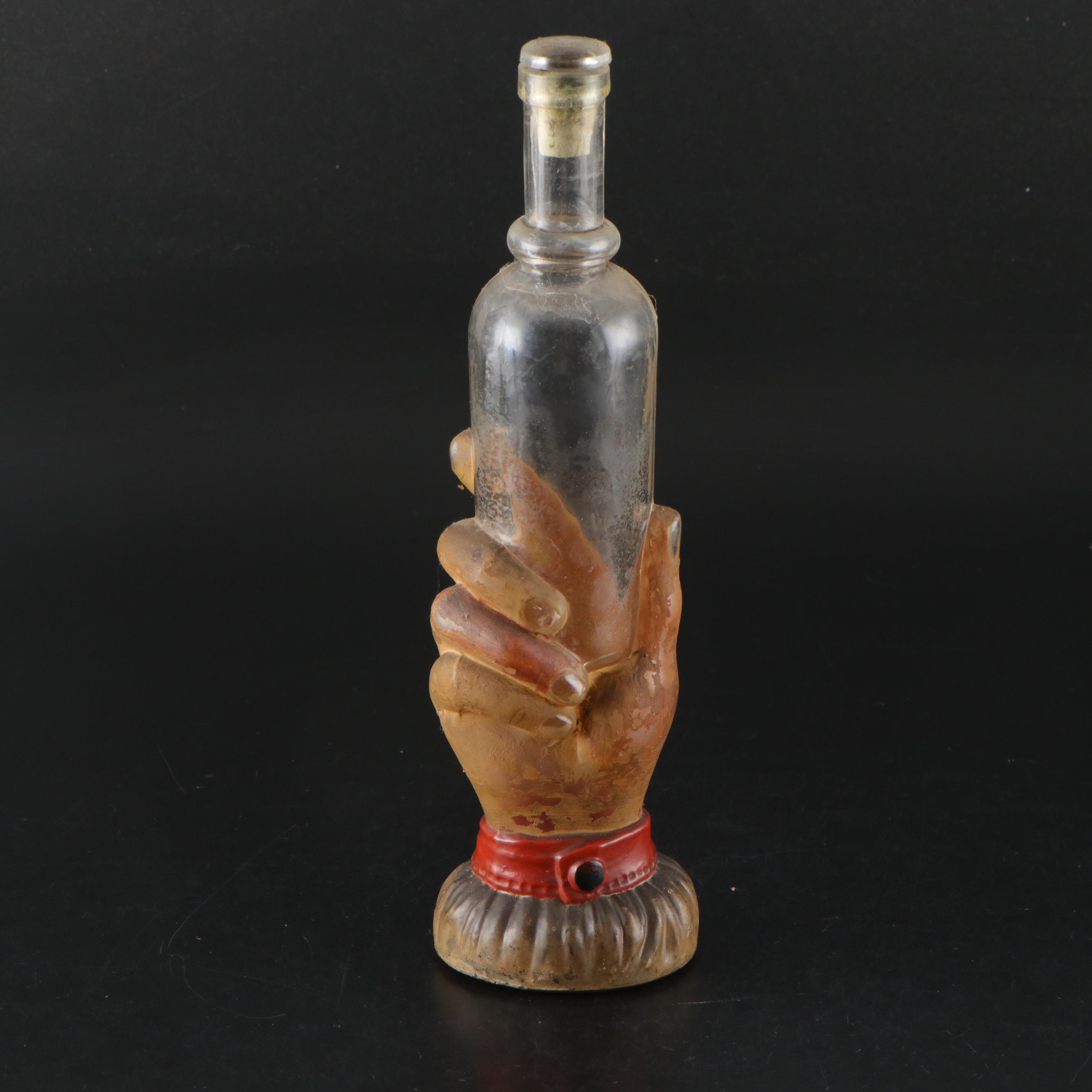 French Style Soap Bottle and Other Mold Blown Figural Hand Decanters