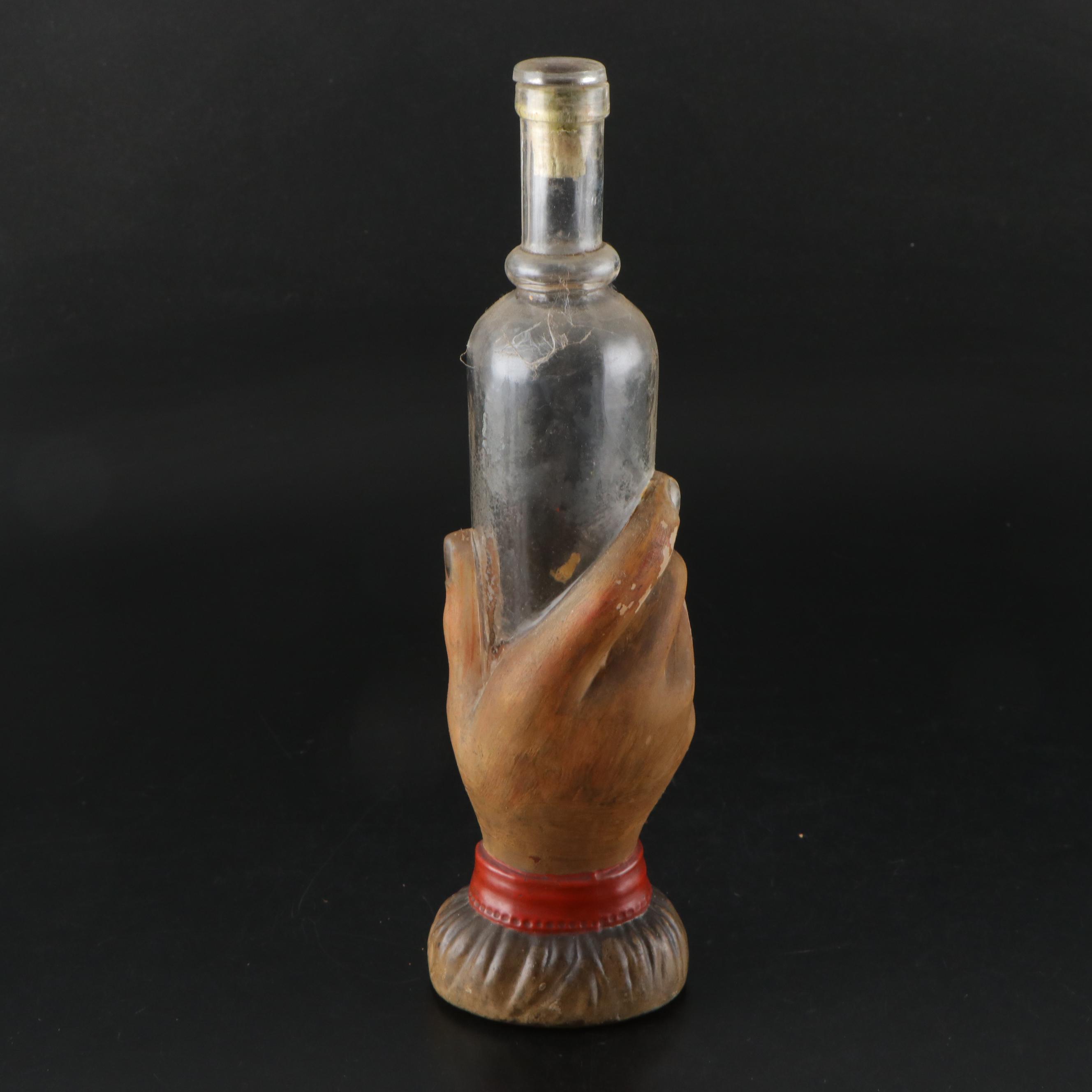 French Style Soap Bottle and Other Mold Blown Figural Hand Decanters