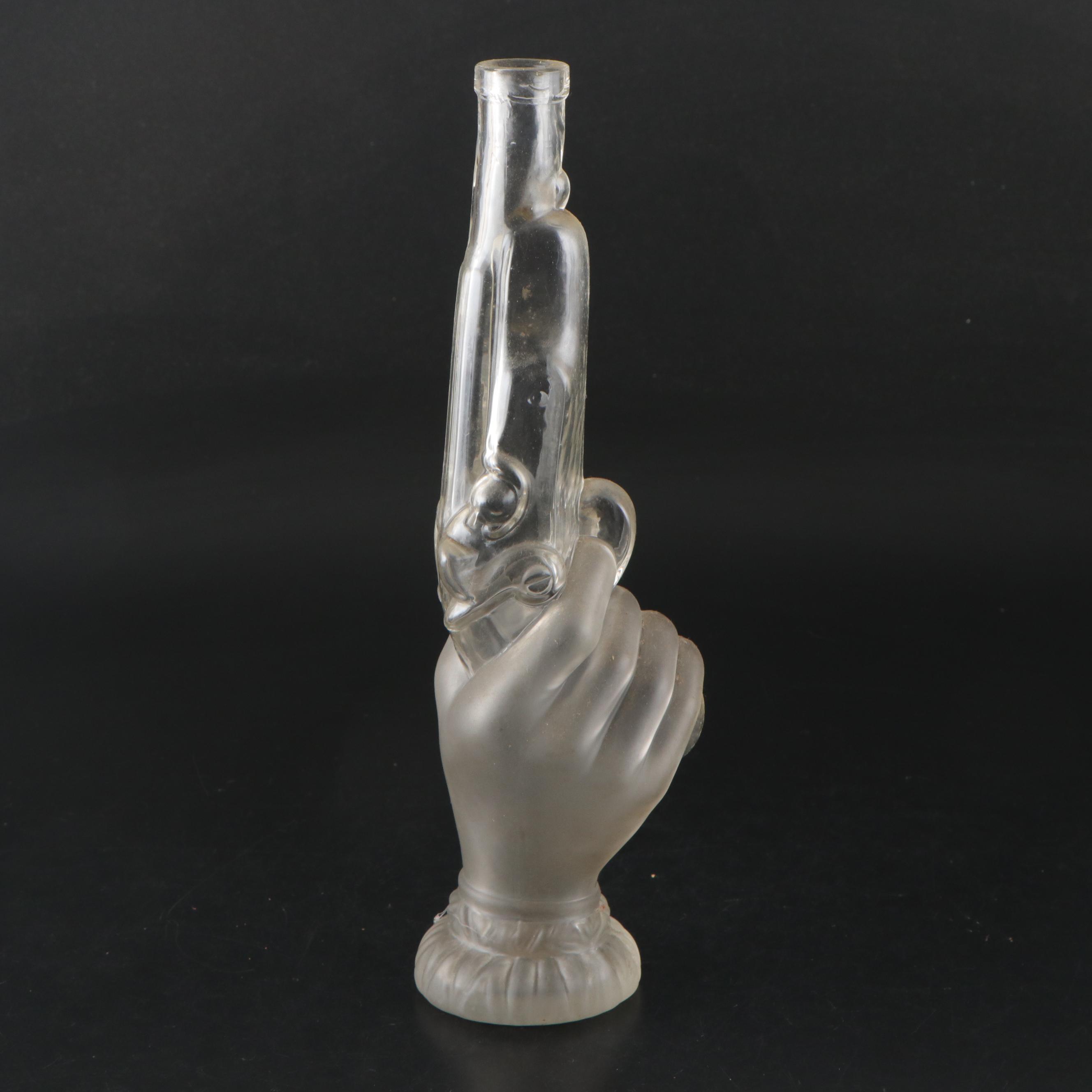 French Style Soap Bottle and Other Mold Blown Figural Hand Decanters
