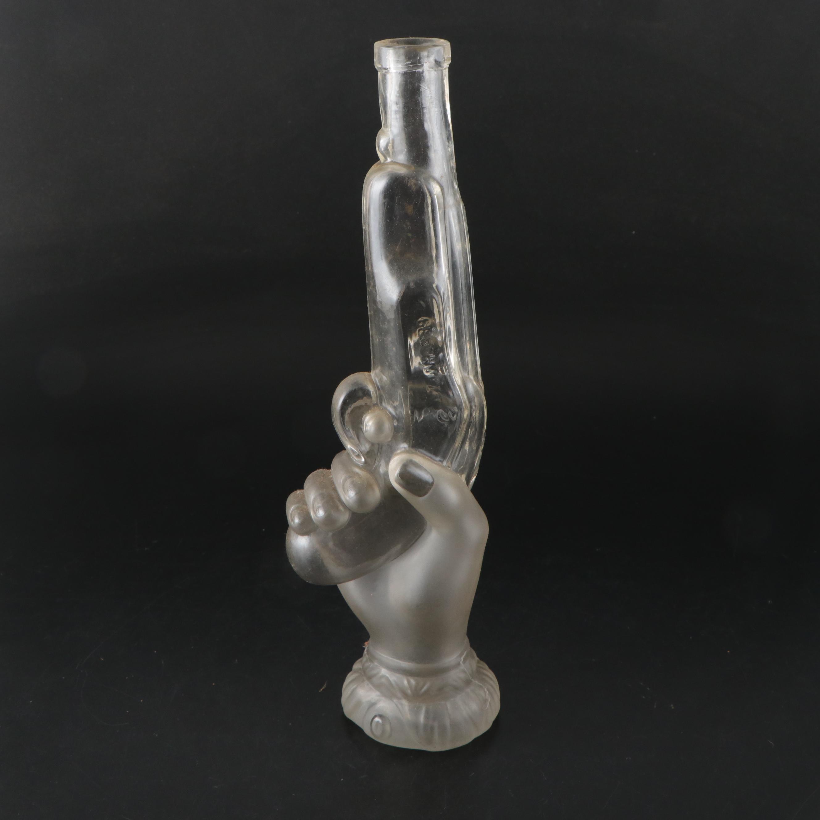 French Style Soap Bottle and Other Mold Blown Figural Hand Decanters