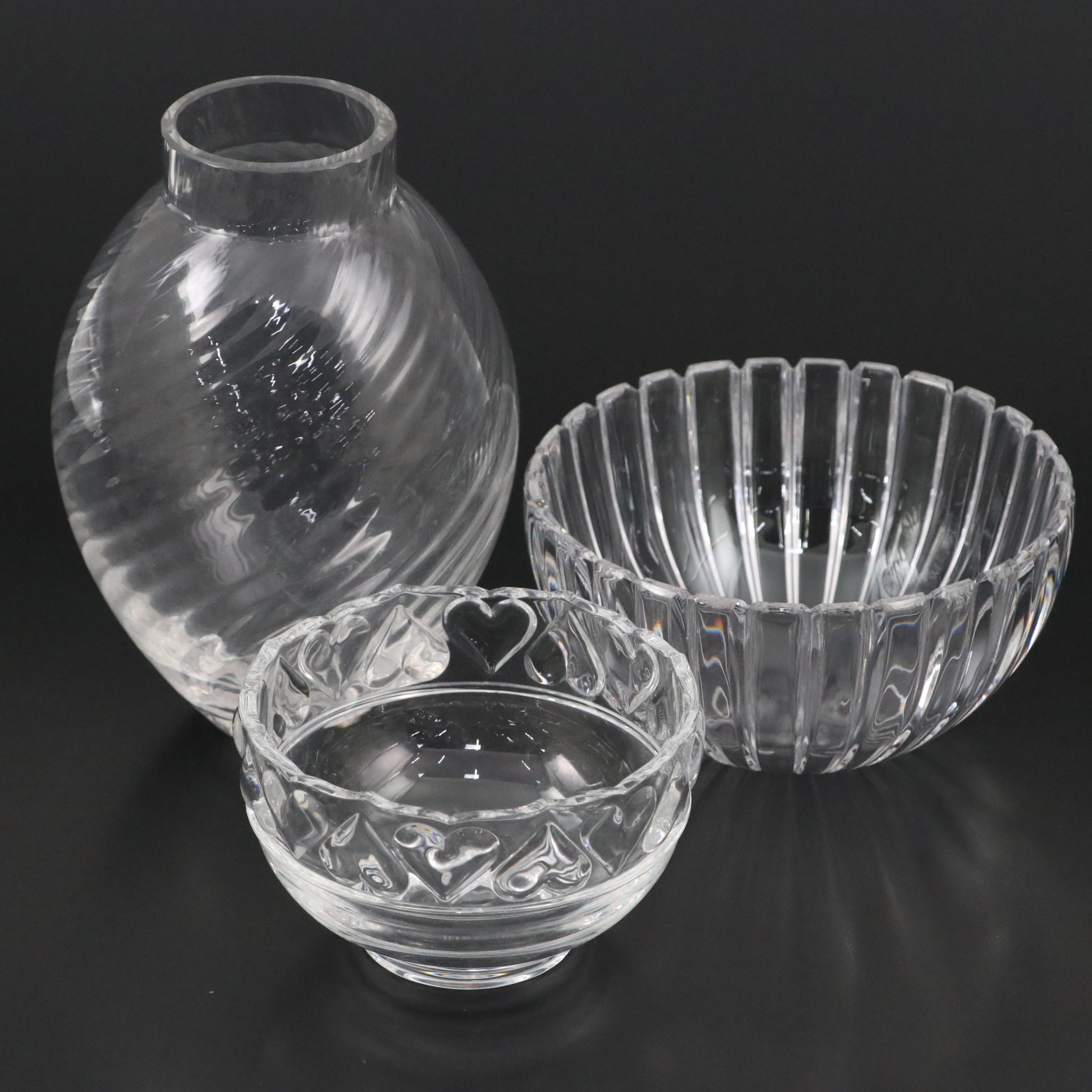 Riedel for Tiffany & Co. "Palladia" Crystal Bowl with Heart Rimmed Bowl and Vase