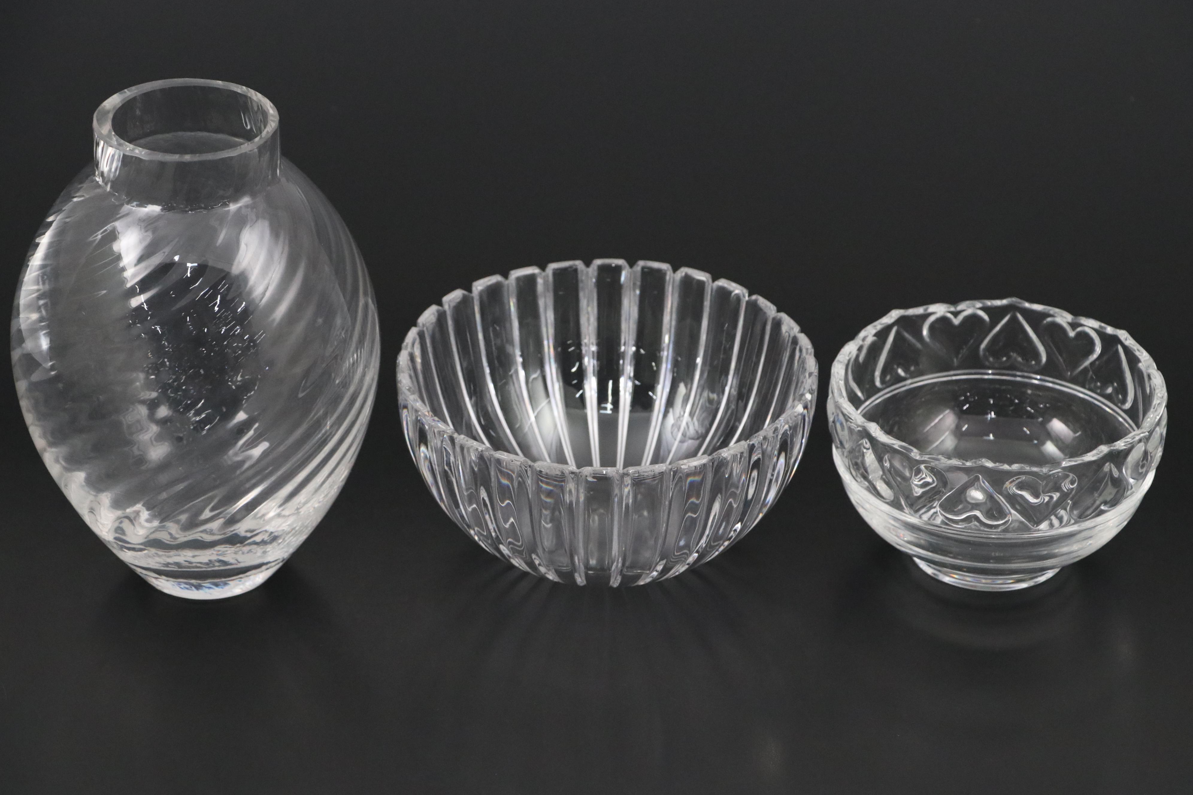 Riedel for Tiffany & Co. "Palladia" Crystal Bowl with Heart Rimmed Bowl and Vase