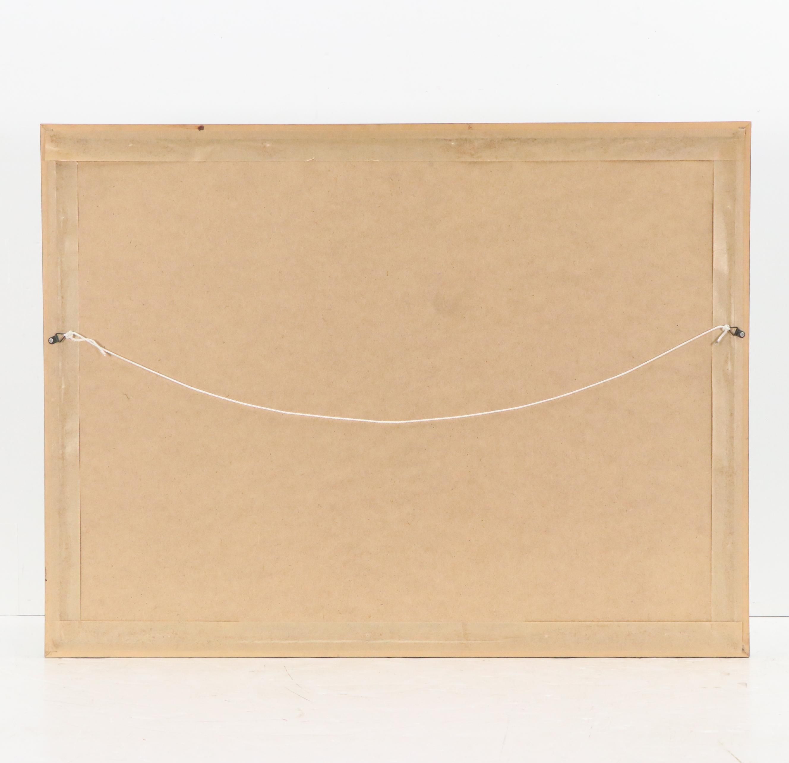 Chinese Folk Art Gouache Painting of Village Landscape with River, 1998