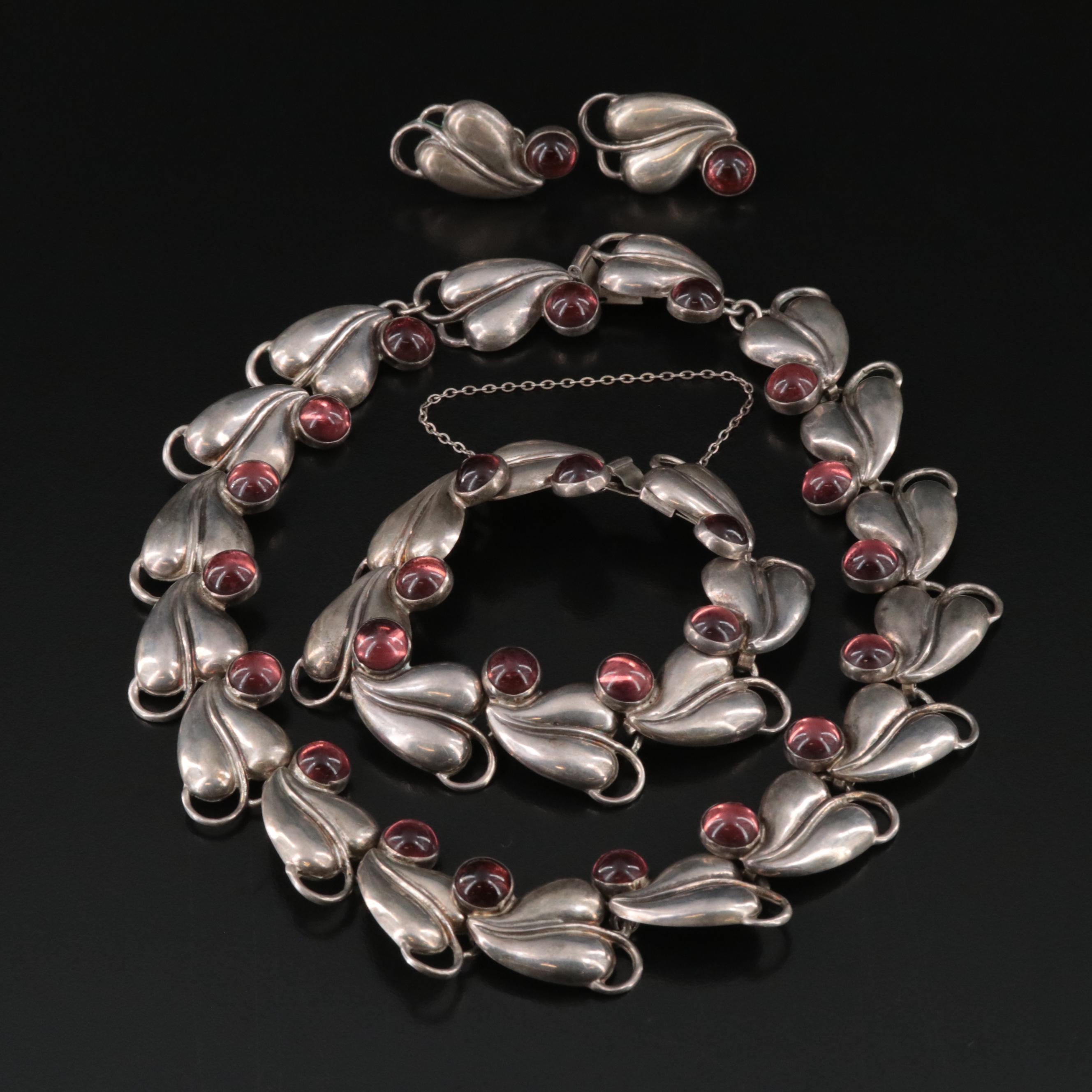 Mexican Sterling Glass Necklace, Bracelet, and Earring Set