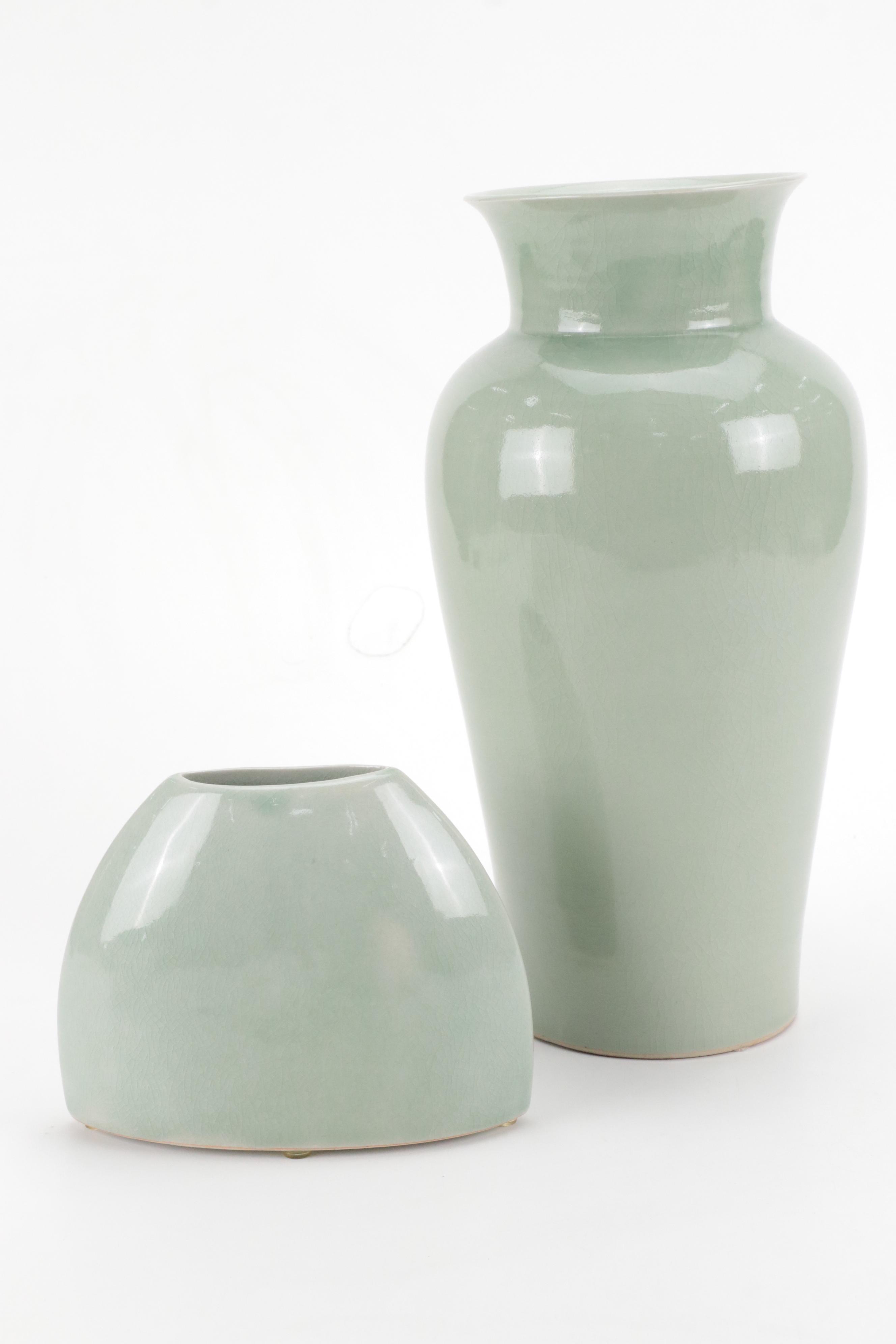 Chinese and Thai Celadon Collection with Vases, Tray and Figurine