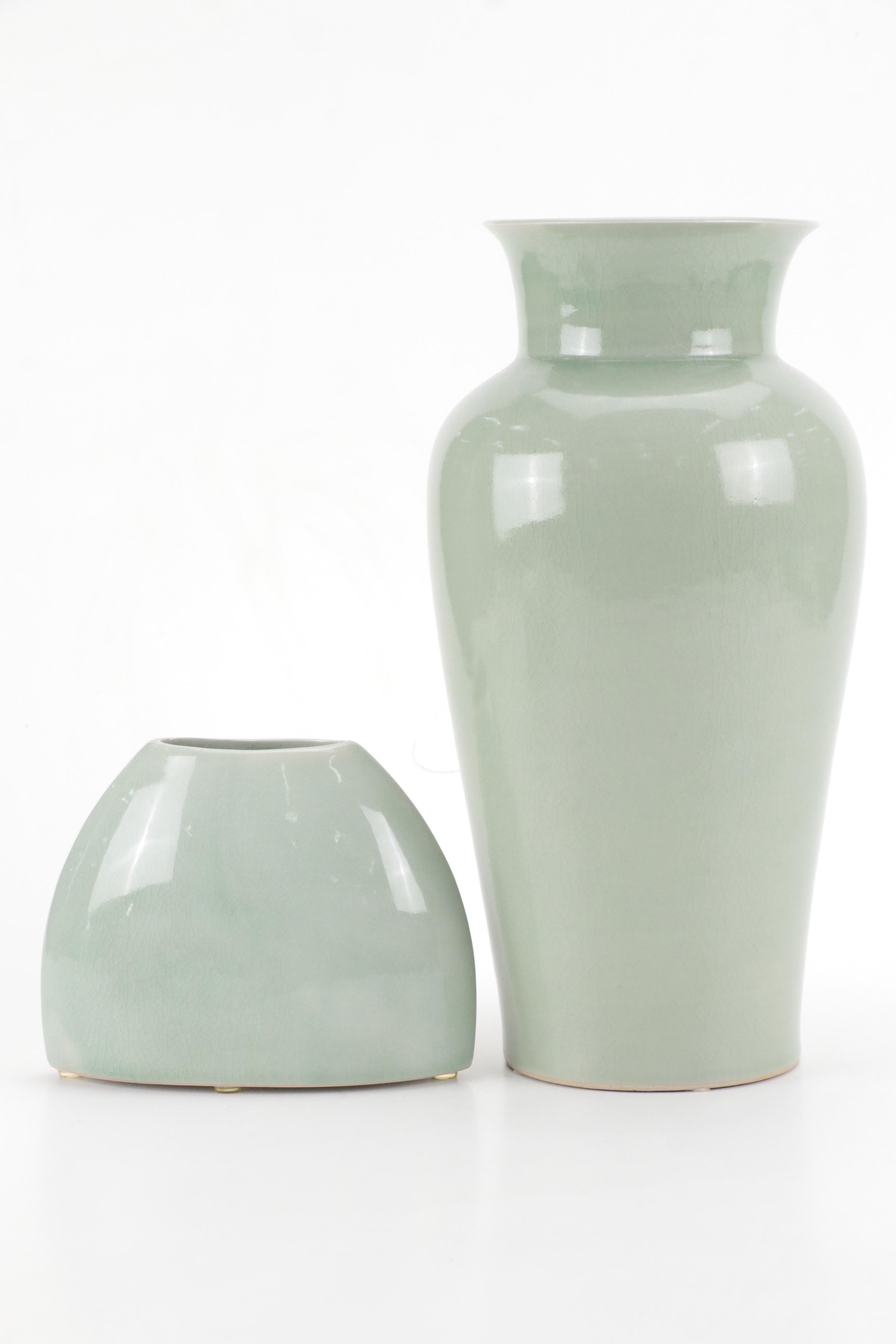 Chinese and Thai Celadon Collection with Vases, Tray and Figurine