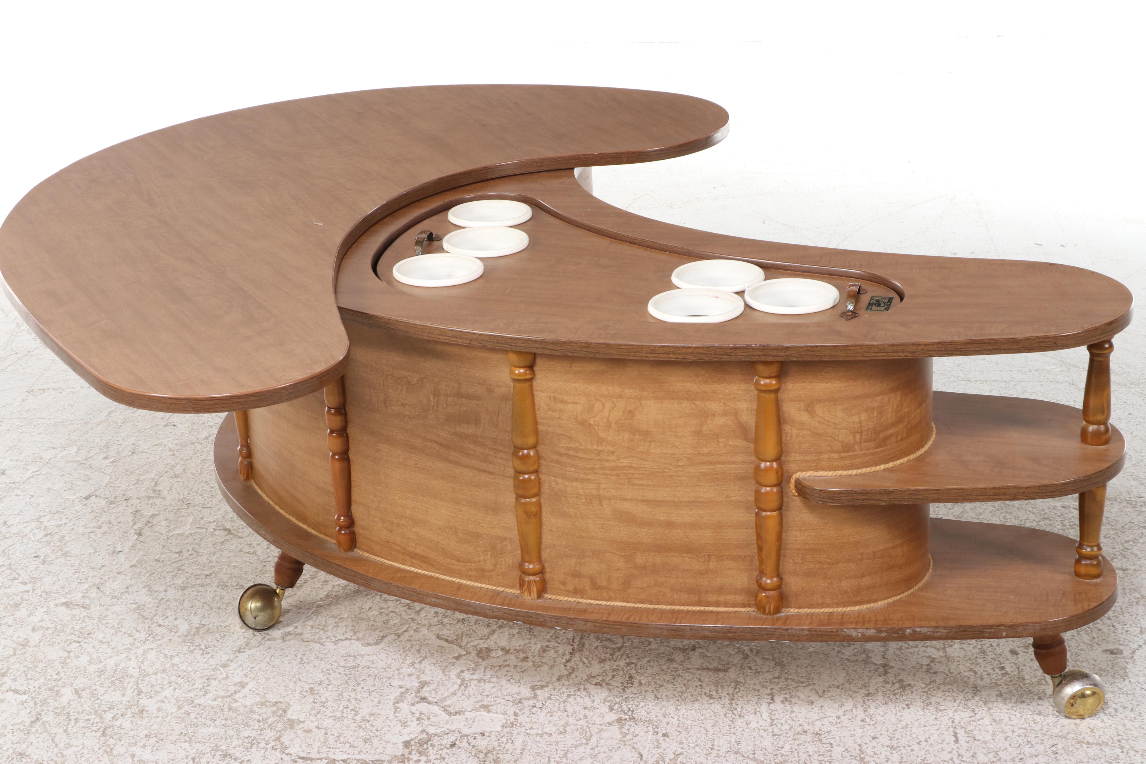 A.H. Stock Grand-Server Swivel-Top Boomerang Coffee Table Bar Cart, Mid-20th C.