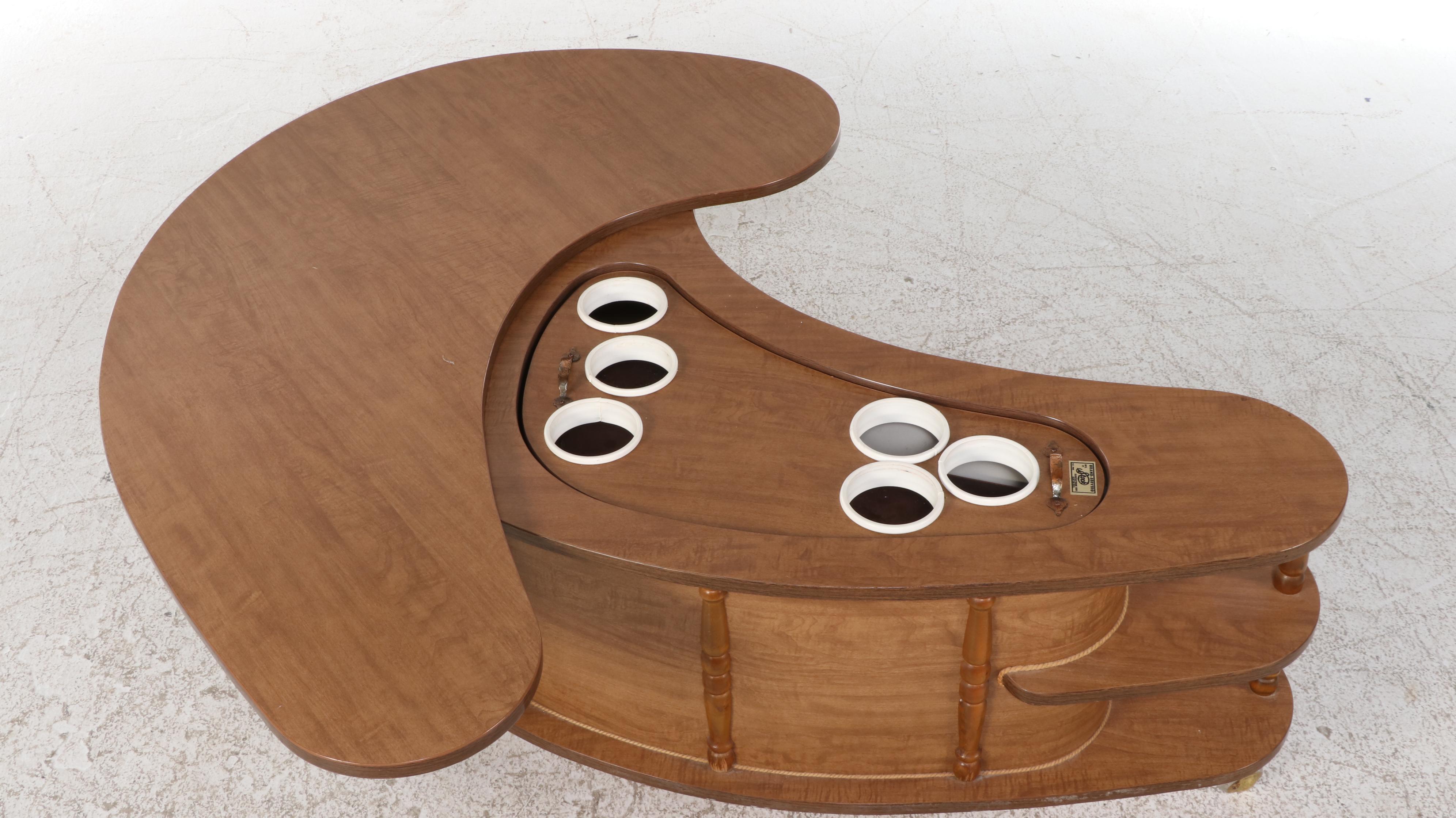 A.H. Stock Grand-Server Swivel-Top Boomerang Coffee Table Bar Cart, Mid-20th C.