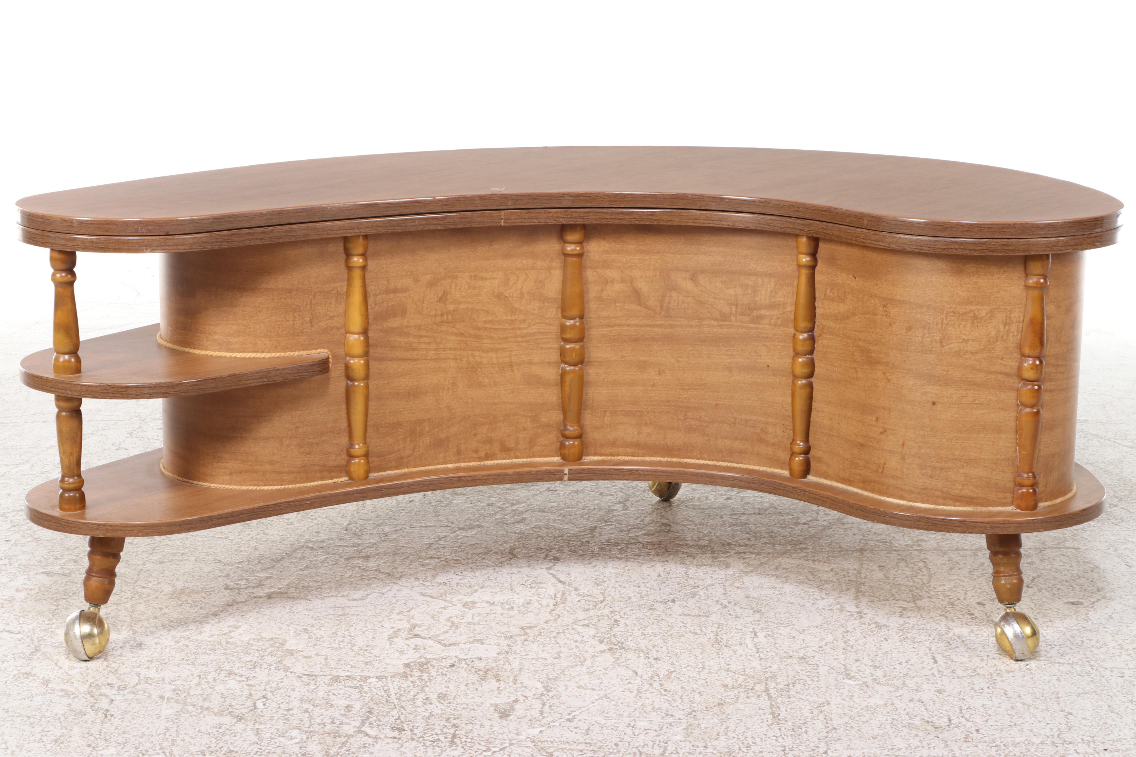 A.H. Stock Grand-Server Swivel-Top Boomerang Coffee Table Bar Cart, Mid-20th C.