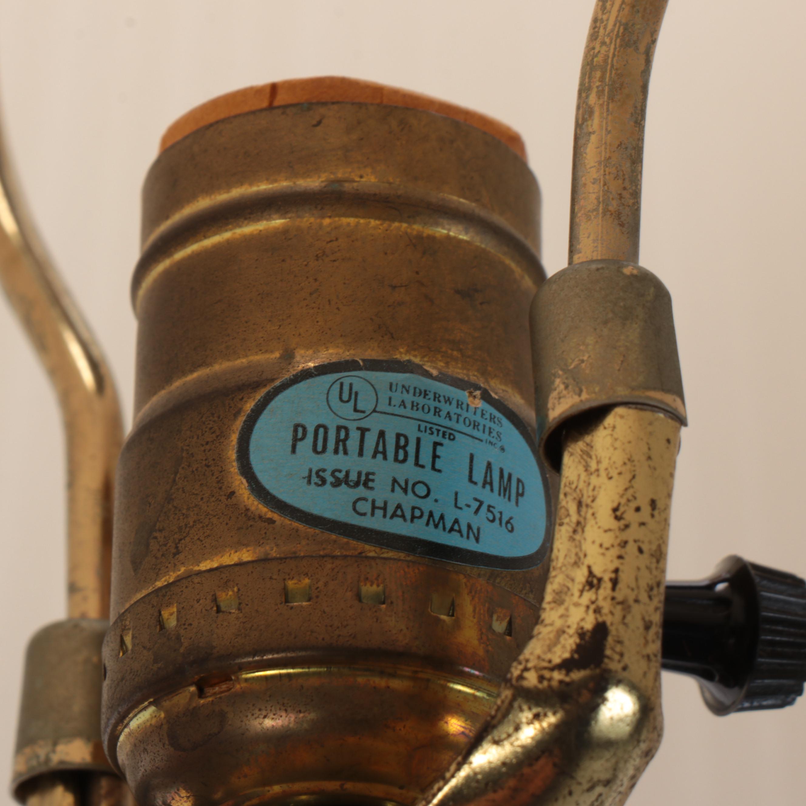 Chapman Bamboo Style Stacked Glass on Brass Table Lamp & Brass Palm Tree Finial