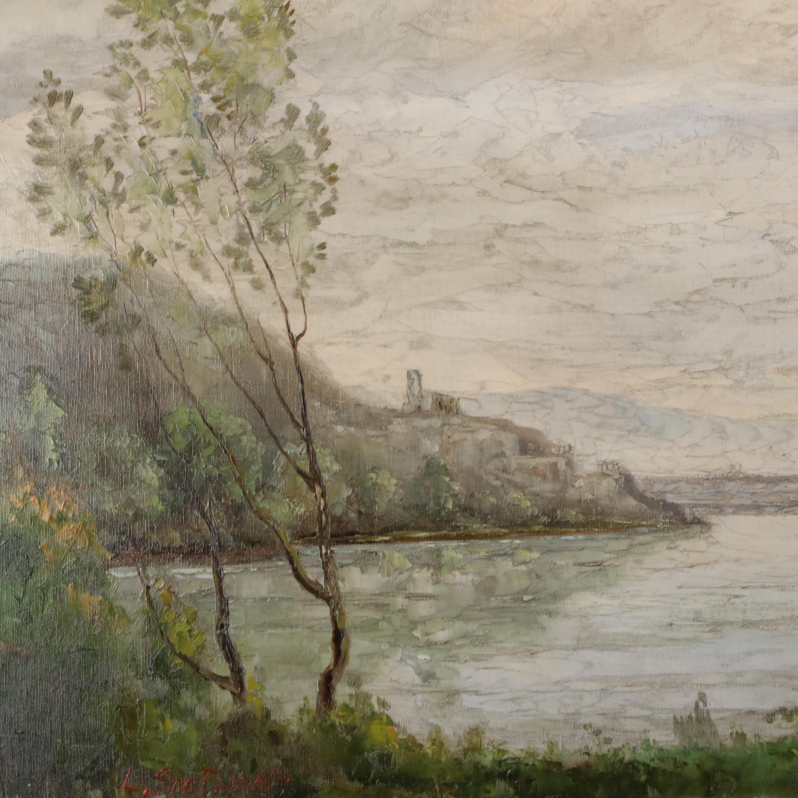 L. Stephano Large-Scale Oil Painting of Riverscape