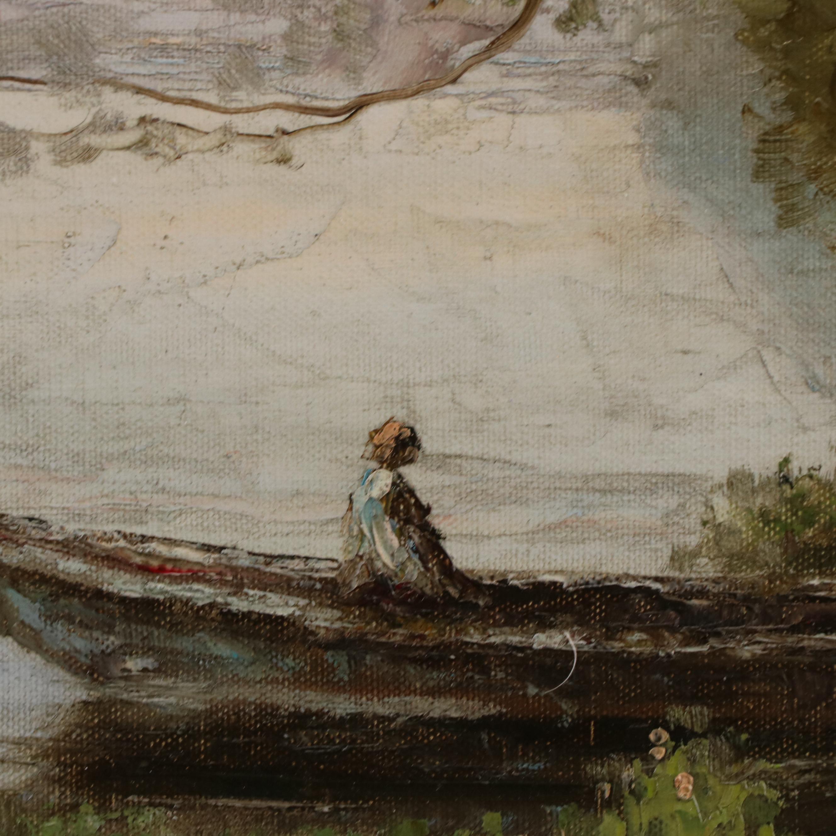 L. Stephano Large-Scale Oil Painting of Riverscape