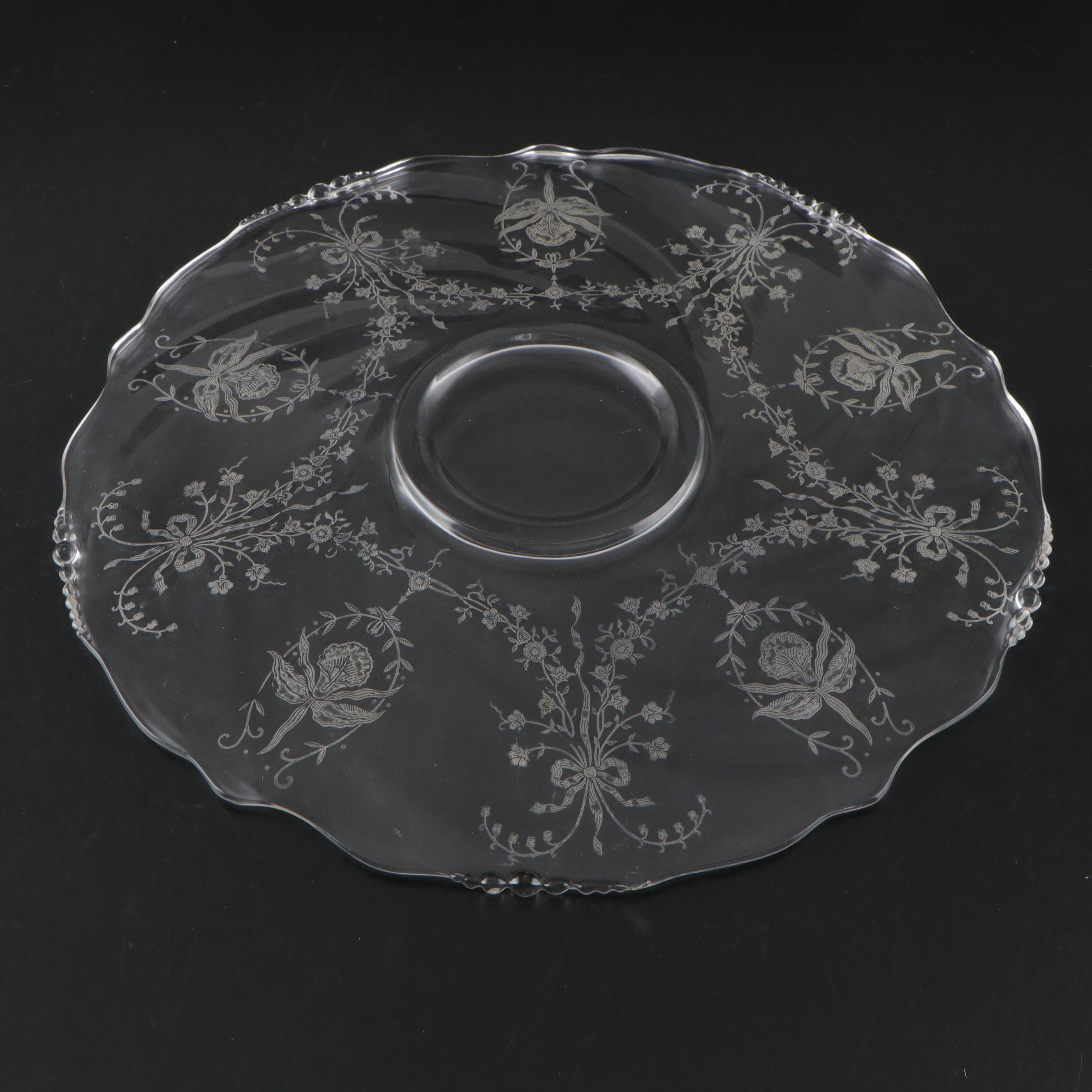 Heisey "Orchid" and Other Glass Serving Platters, Mid to Late 20th Century