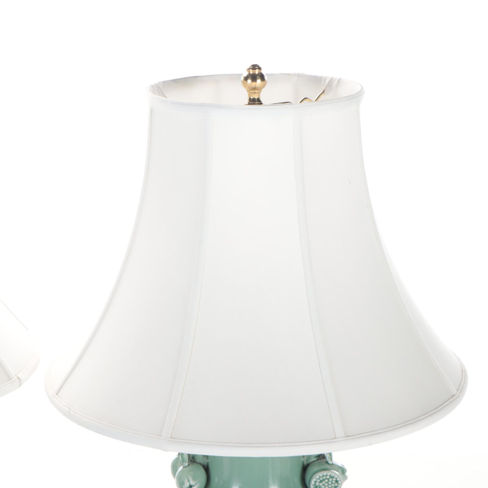 Oriental Accents Chinese Celadon Pomegranate Handled Porcelain Table Lamps