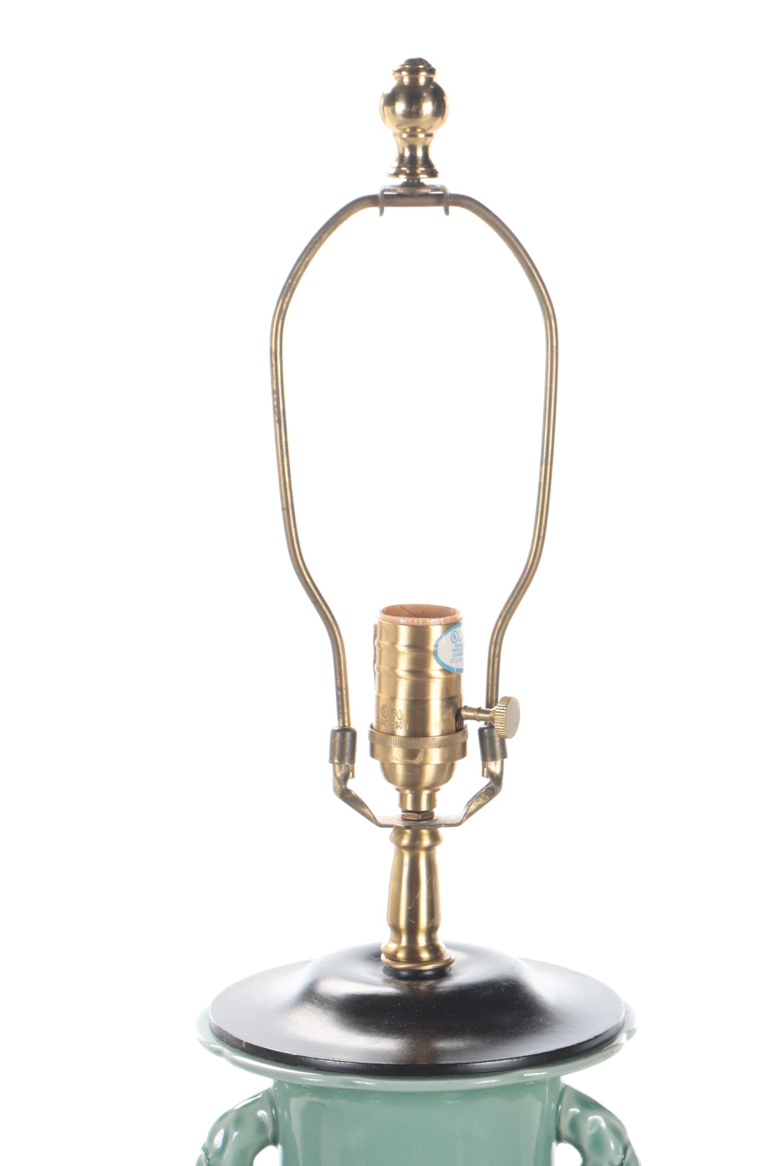 Oriental Accents Chinese Celadon Pomegranate Handled Porcelain Table Lamps