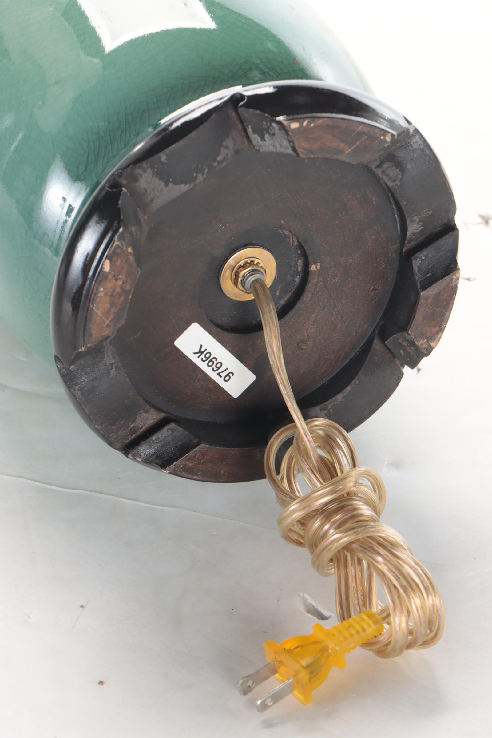 Oriental Accents Chinese Celadon Pomegranate Handled Porcelain Table Lamps