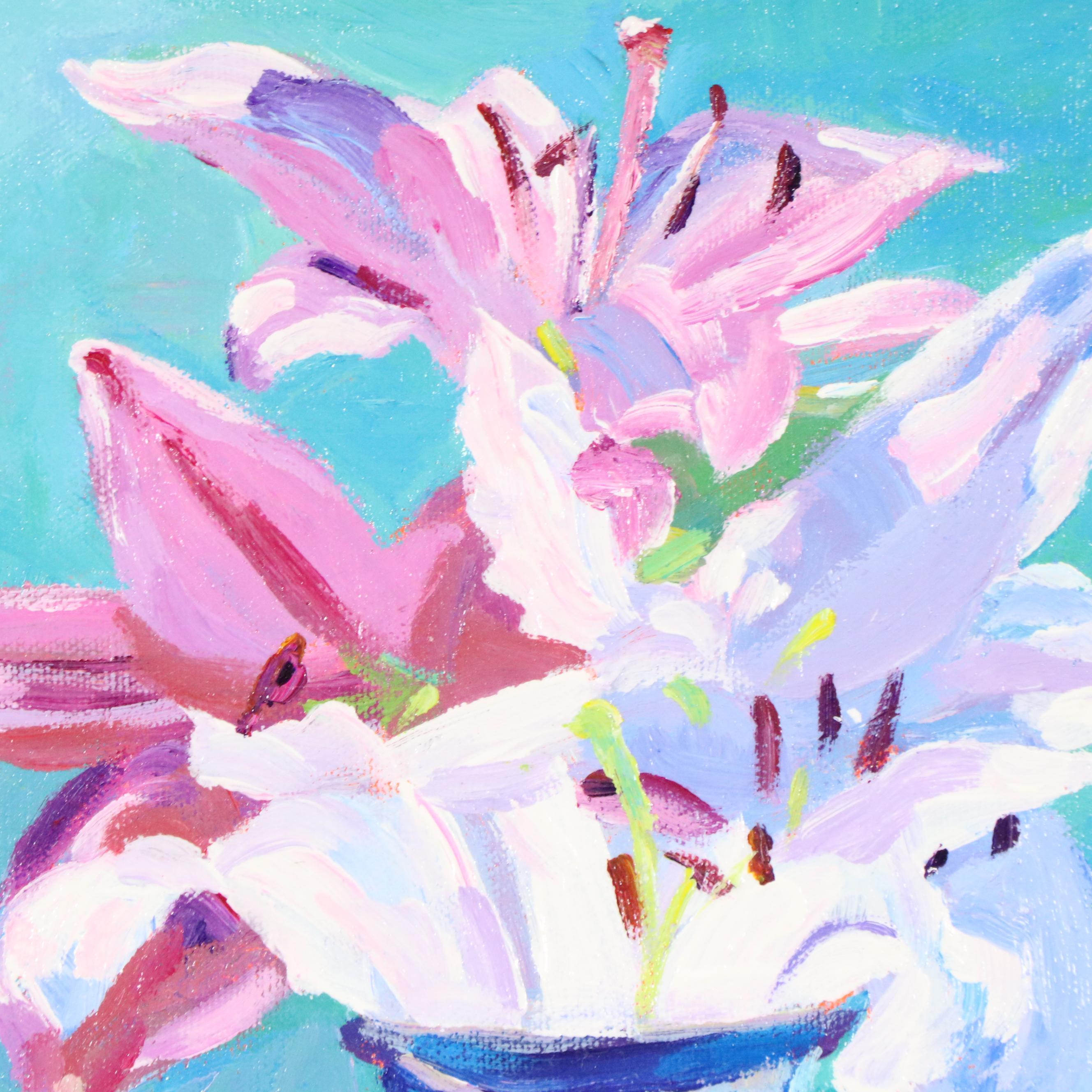 David Lloyd Glover Still Life Oil Painting "Lilies In Blue," 2012