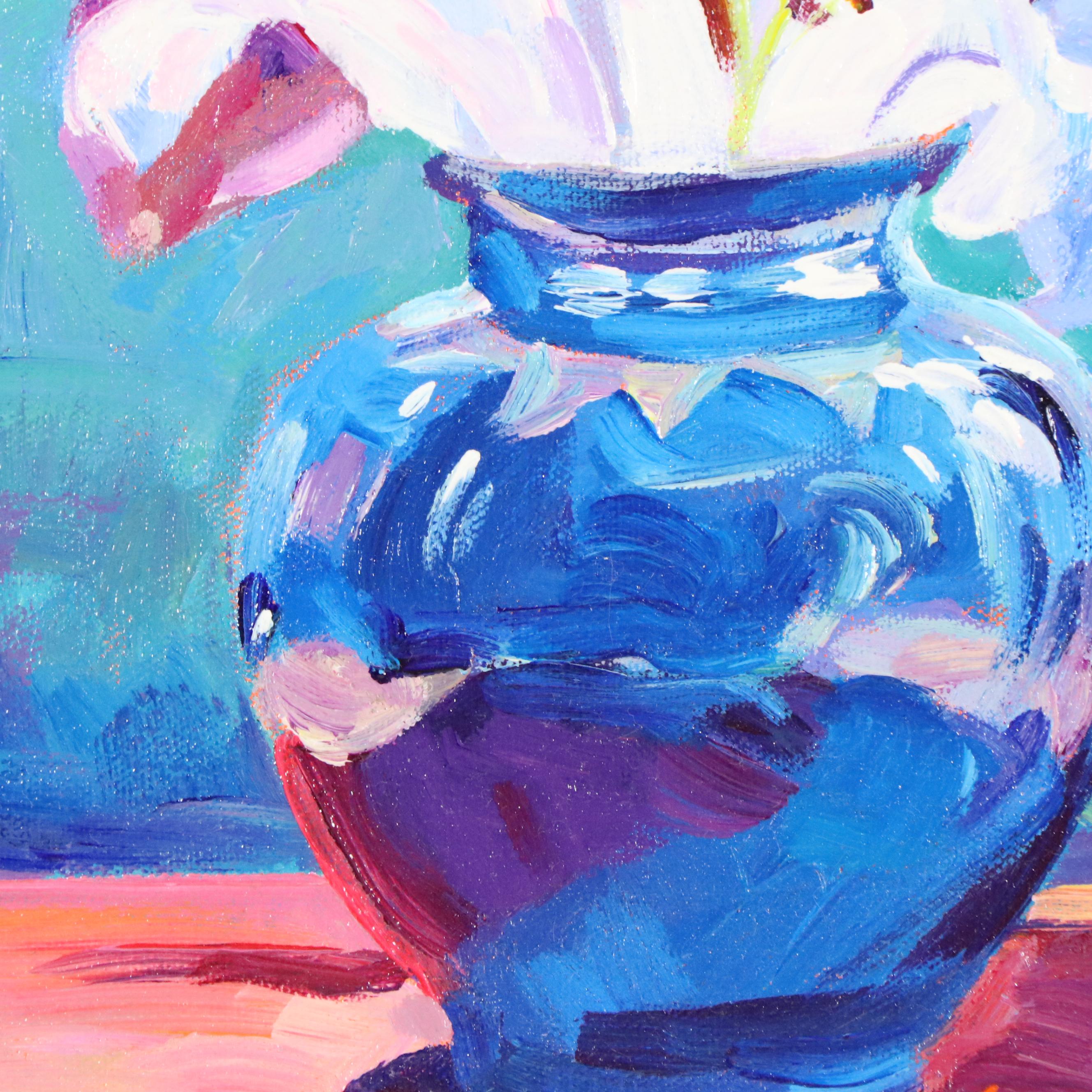 David Lloyd Glover Still Life Oil Painting "Lilies In Blue," 2012
